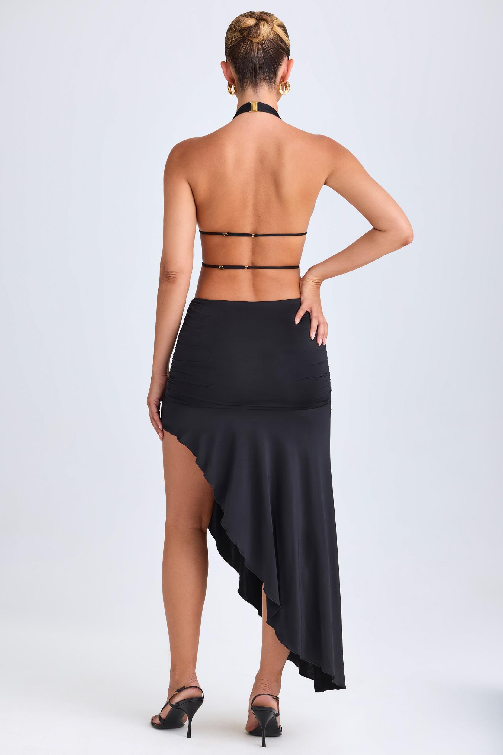 Asymmetric Cut-Out Halterneck Midaxi Dress in Black Product Image