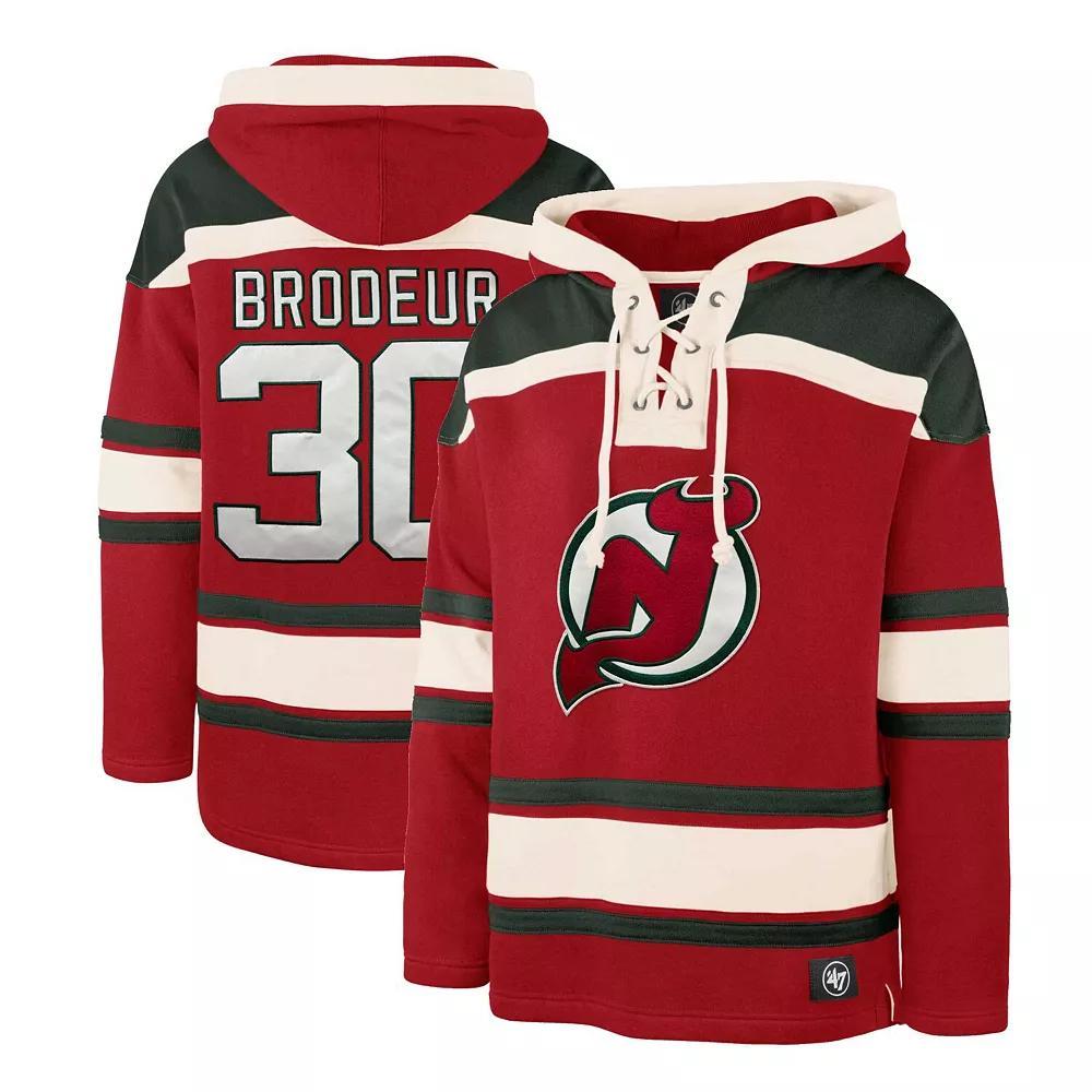 Men's '47 Martin Brodeur Red New Jersey Devils Retired Player Name & Number Lacer Pullover Hoodie, Size: Small, Nhl Red Product Image