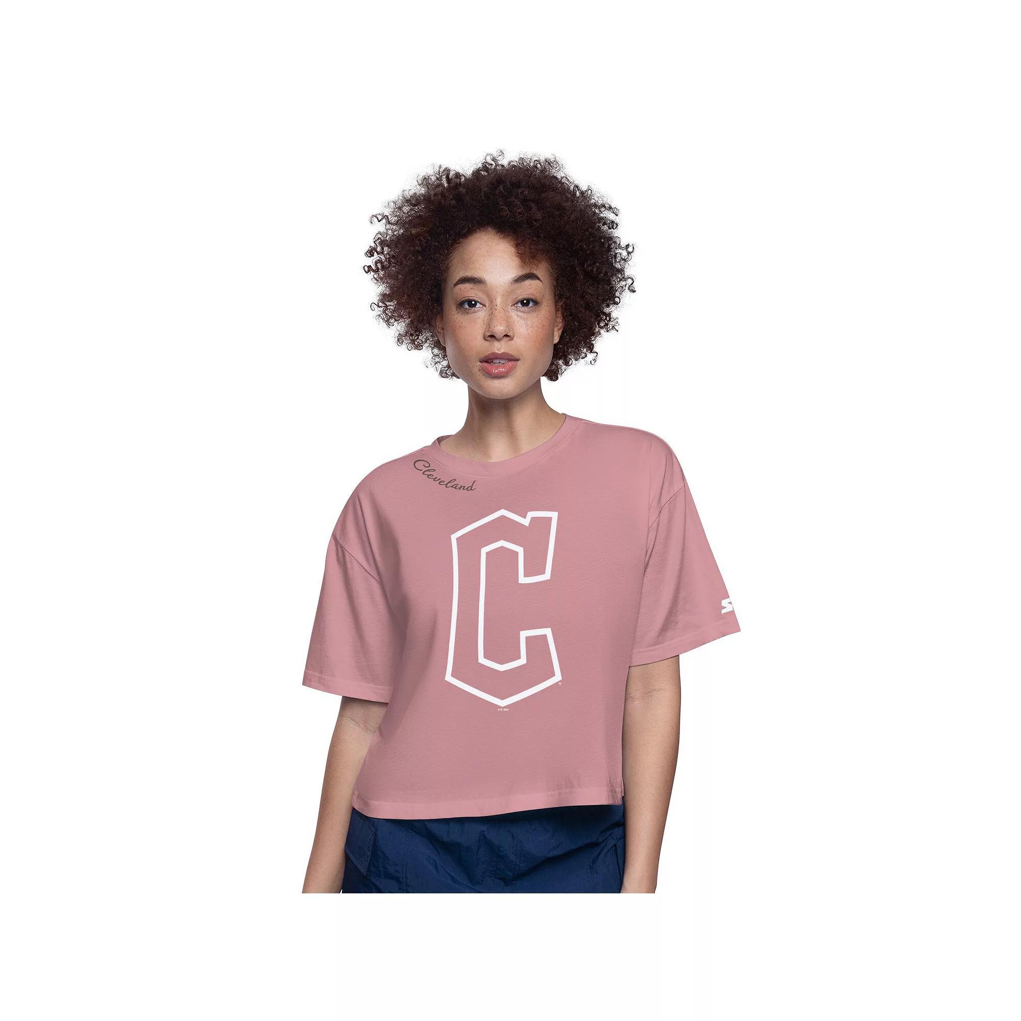 Women's Starter Pink Cleveland Guardians Play the Ball Boxy Cropped T-Shirt, Size: XL, Grd Pink Product Image