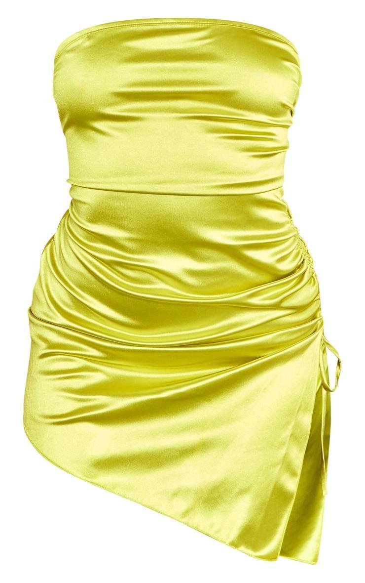 Lime Bandeau Metallic Ruched Dress Product Image