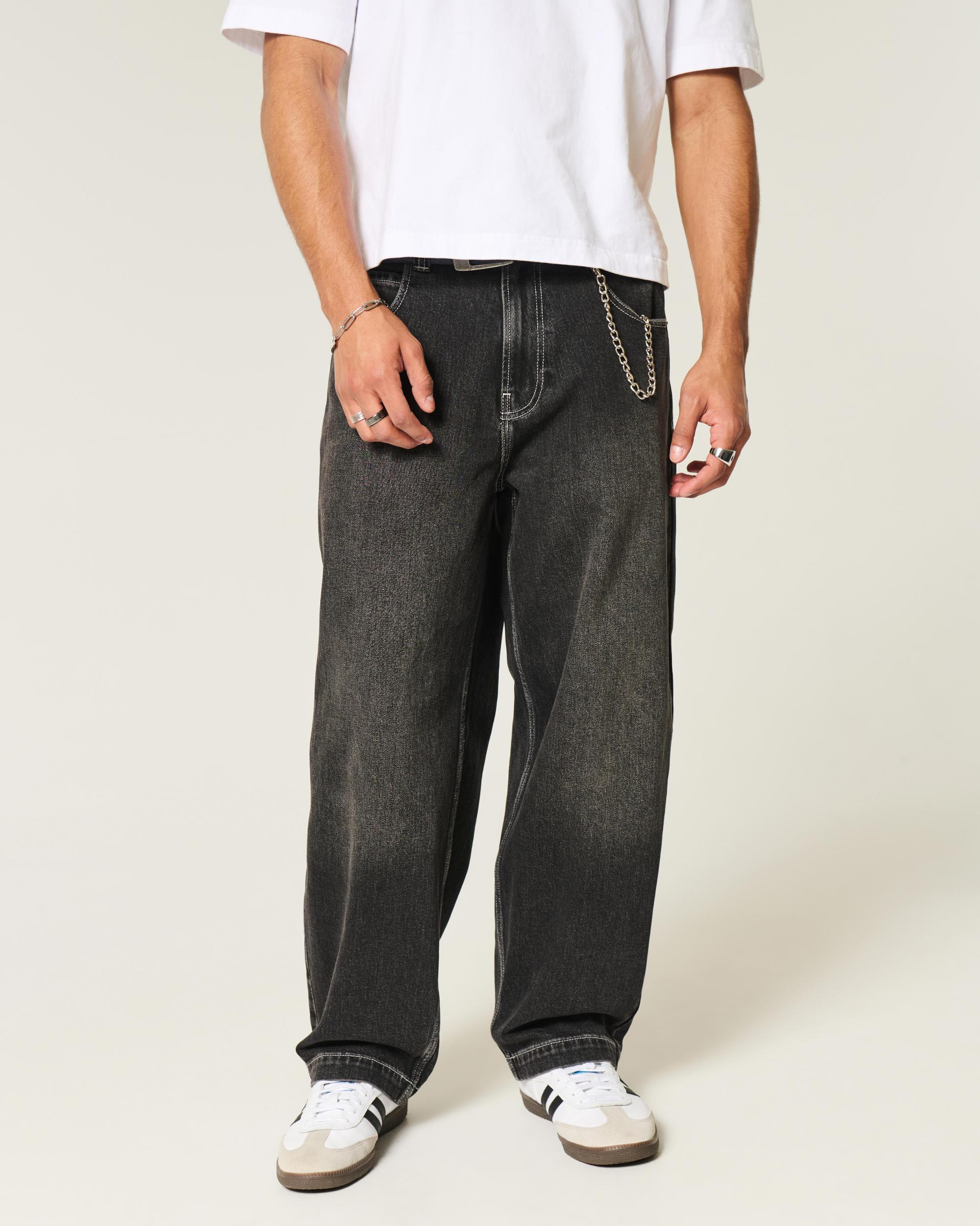 Washed Black Embroidered Snake Baggy Skater Jeans Product Image