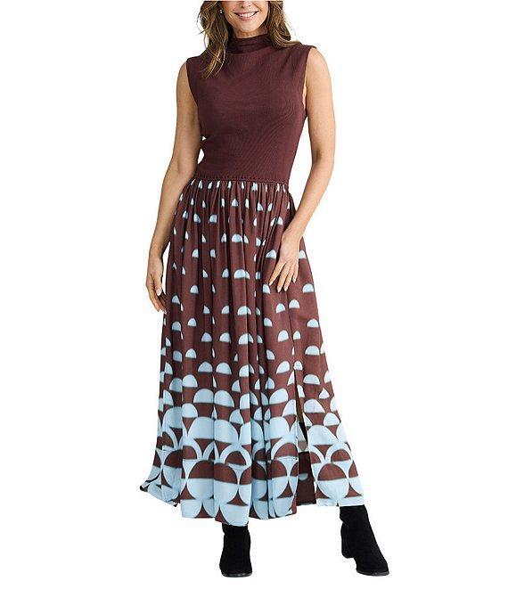 Brave + True Mayflower Sleeveless Mock Neckline Printed A Line Maxi Dress Product Image