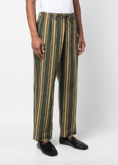 DRIES VAN NOTEN Khaki Striped Trousers Product Image