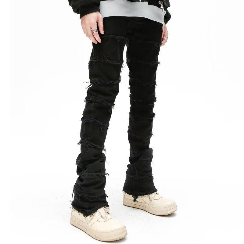 Sopula Men's Eroded Ripped Raw Edge Vintage Slim Fit Jeans Product Image