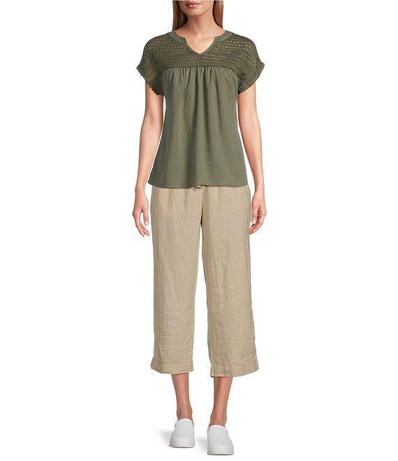 Westbound Crochet Yoke Notch Neck Short Sleeve Top Product Image