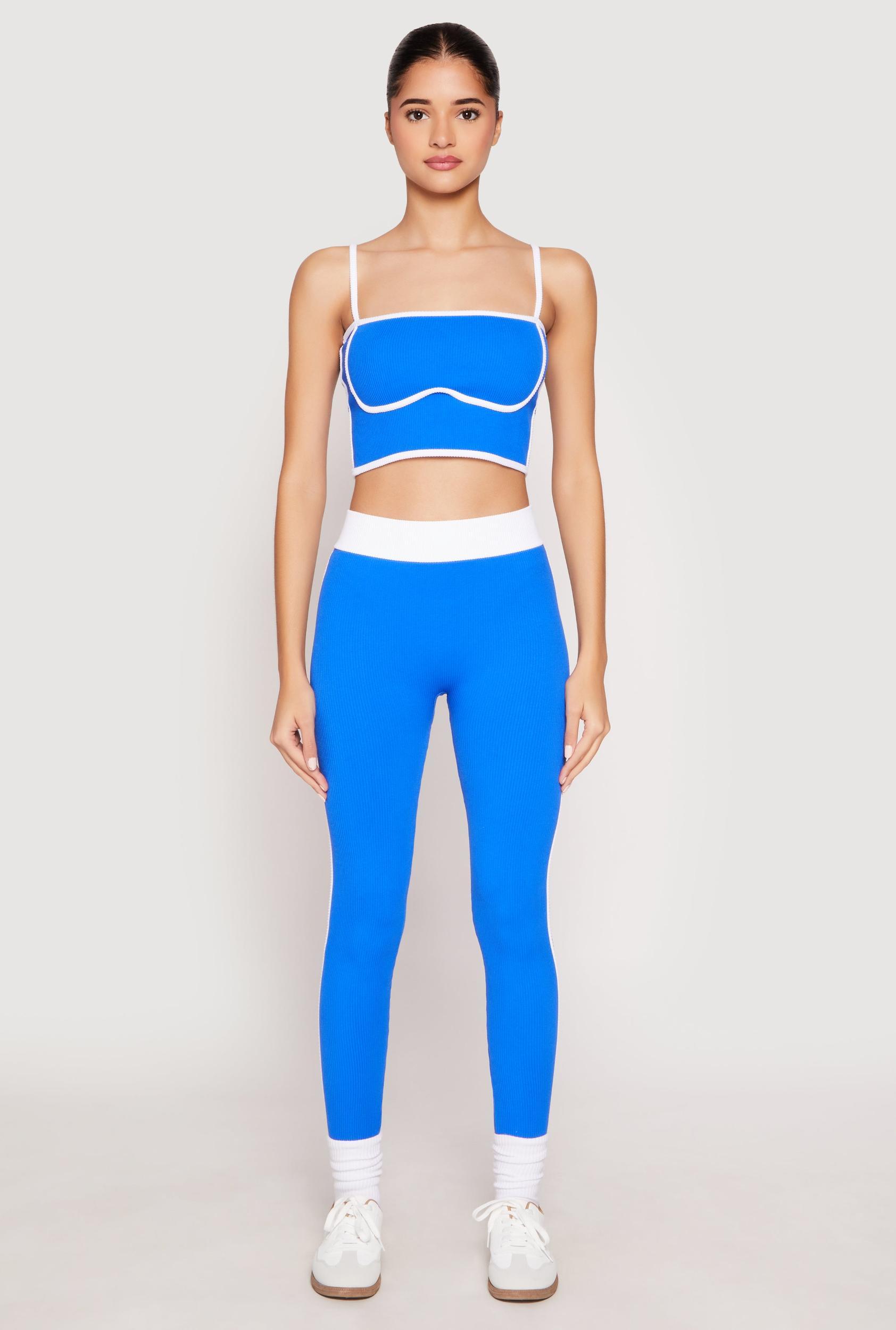 Womens Contrast Trim Ribbed Knit Leggings Product Image