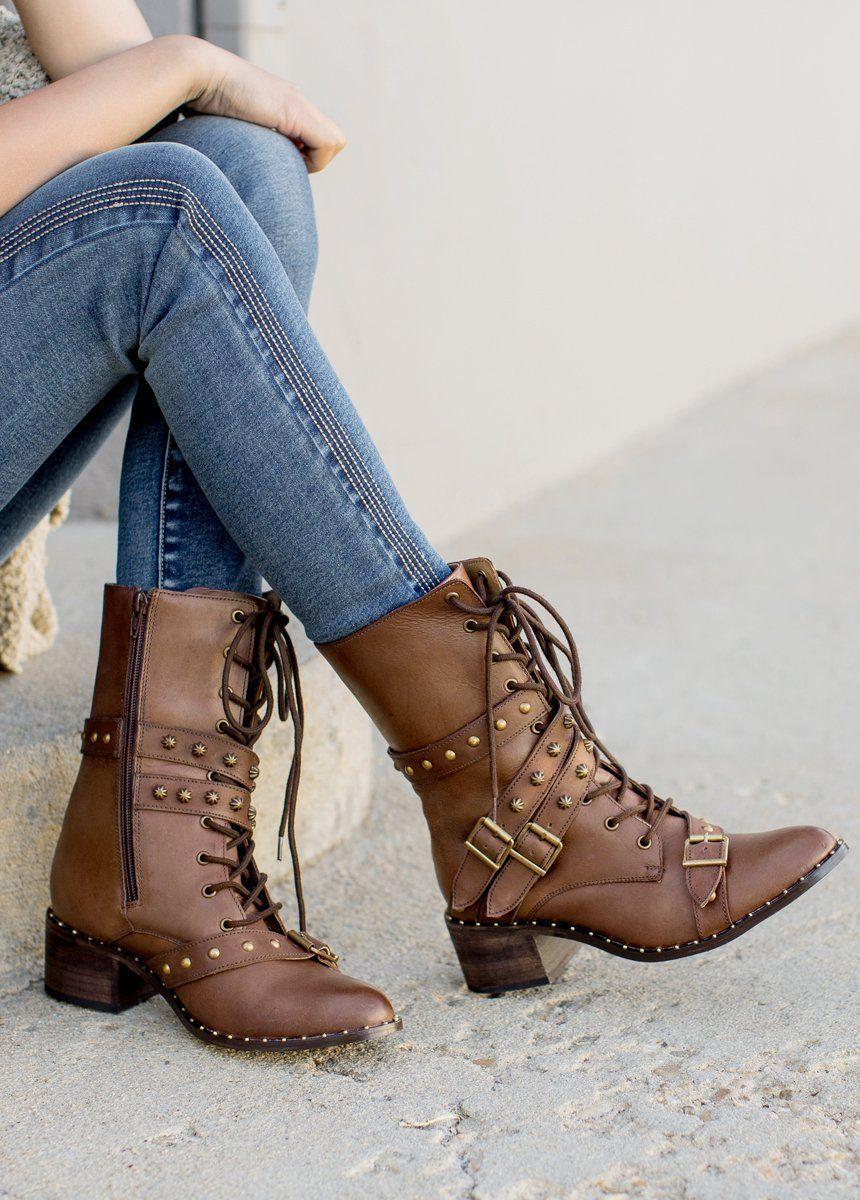 Rowan Leather Combat Boot in Brown Female Product Image