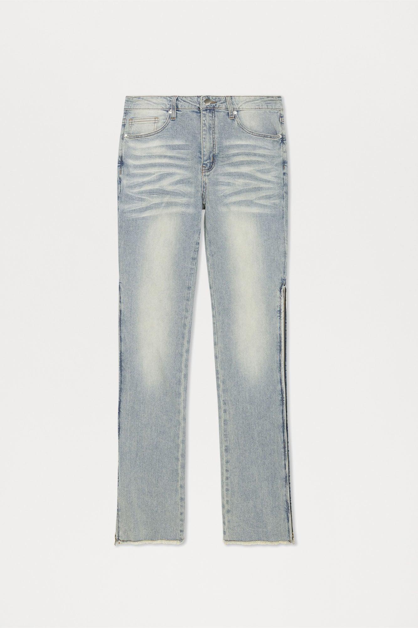 Along Side Zipper Stacked Skinny Flare Jeans - Light Blue Wash Product Image