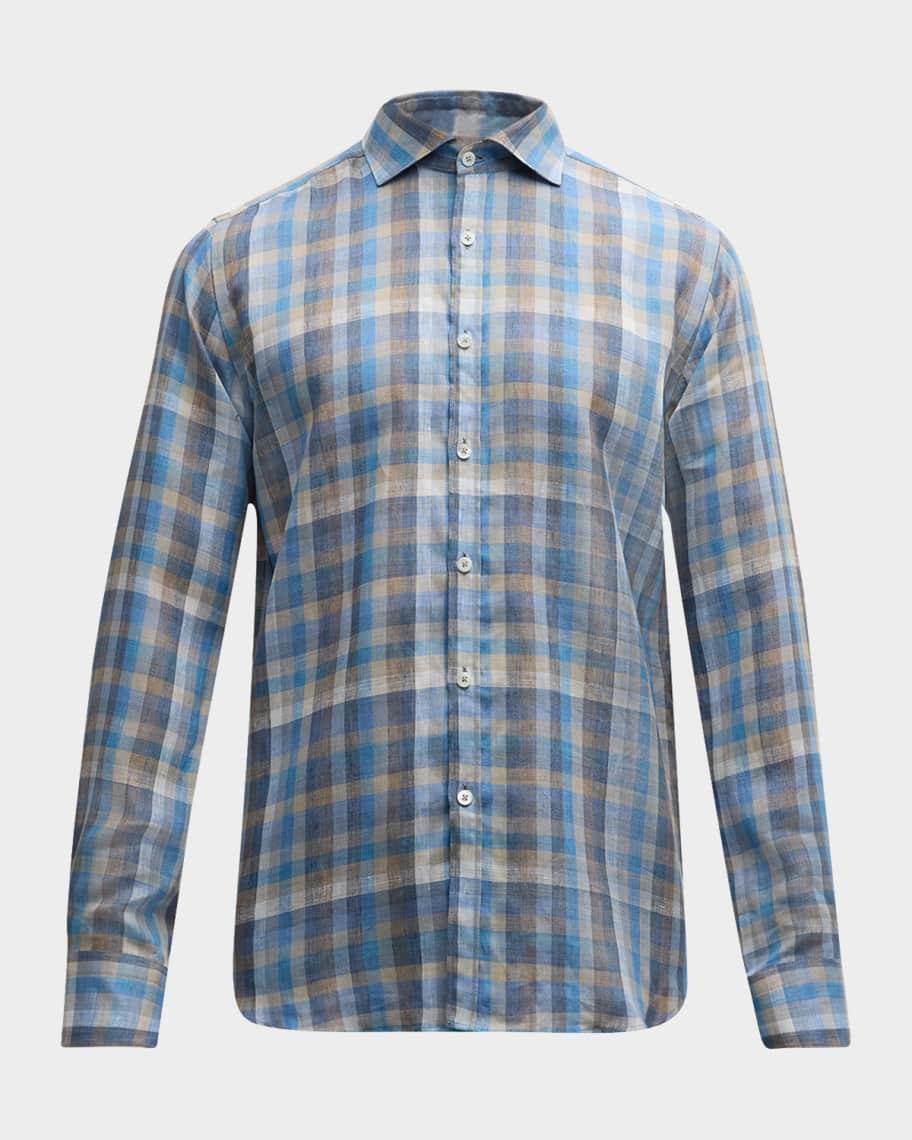 Mens Linen Check Casual Button-Down Shirt Product Image