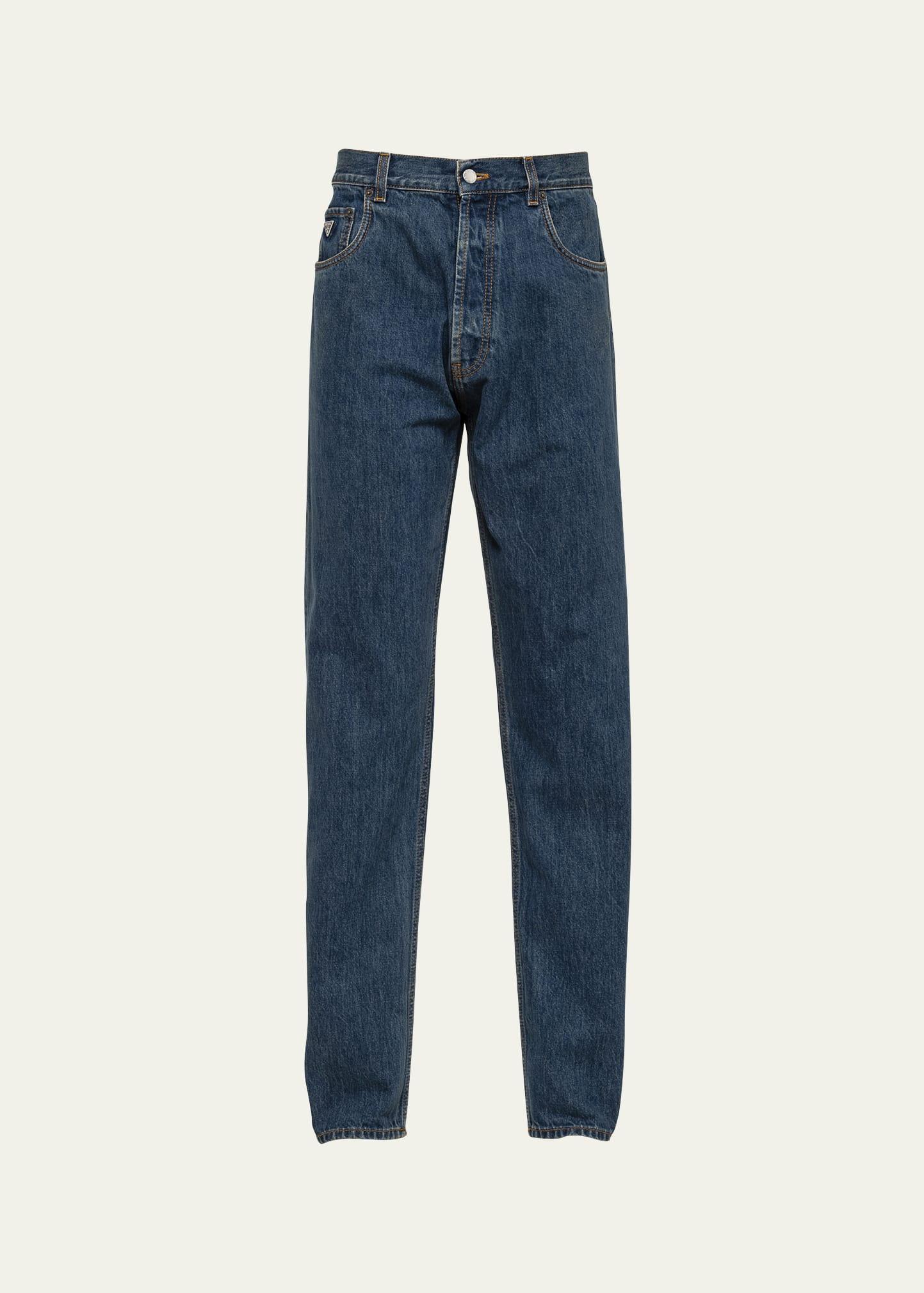 Mens Relaxed-Fit Washed Denim Jeans Product Image