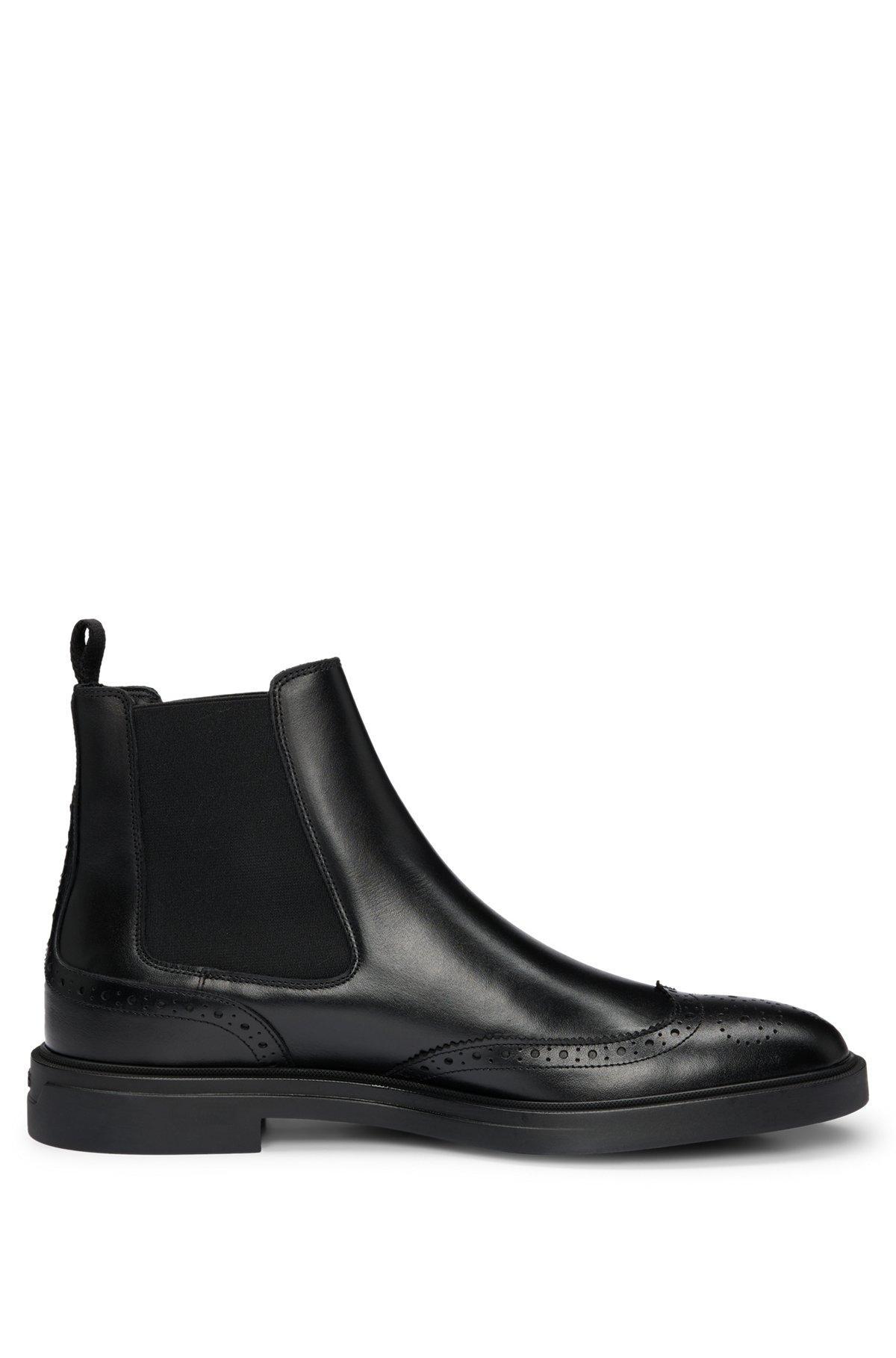 Leather Chelsea boots with brogue details and rubber sole Product Image