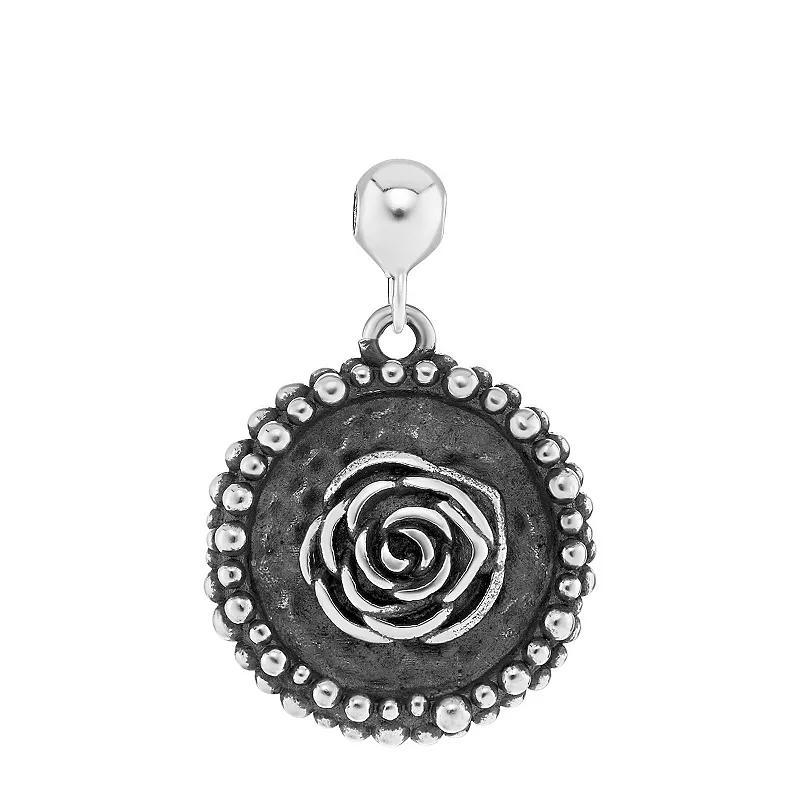 PRIMROSE Sterling Silver Polished Oxidized Rose Disc Sliding Charm, Women's Product Image