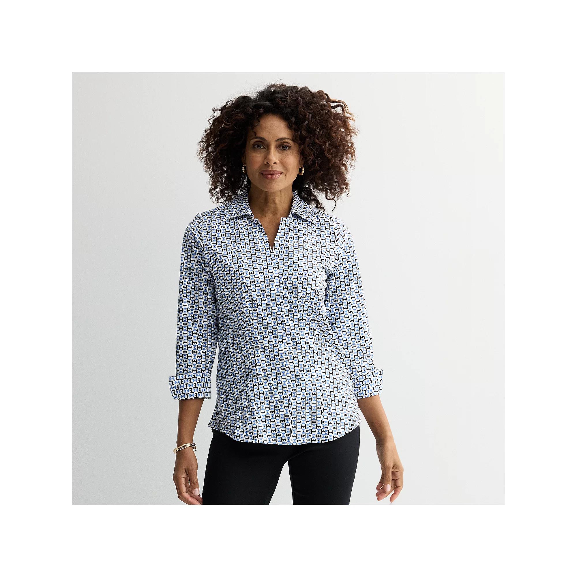Women's Croft & Barrow® Tailored Button-Down Shirt, Size: Small, Blue Square Hearts Product Image