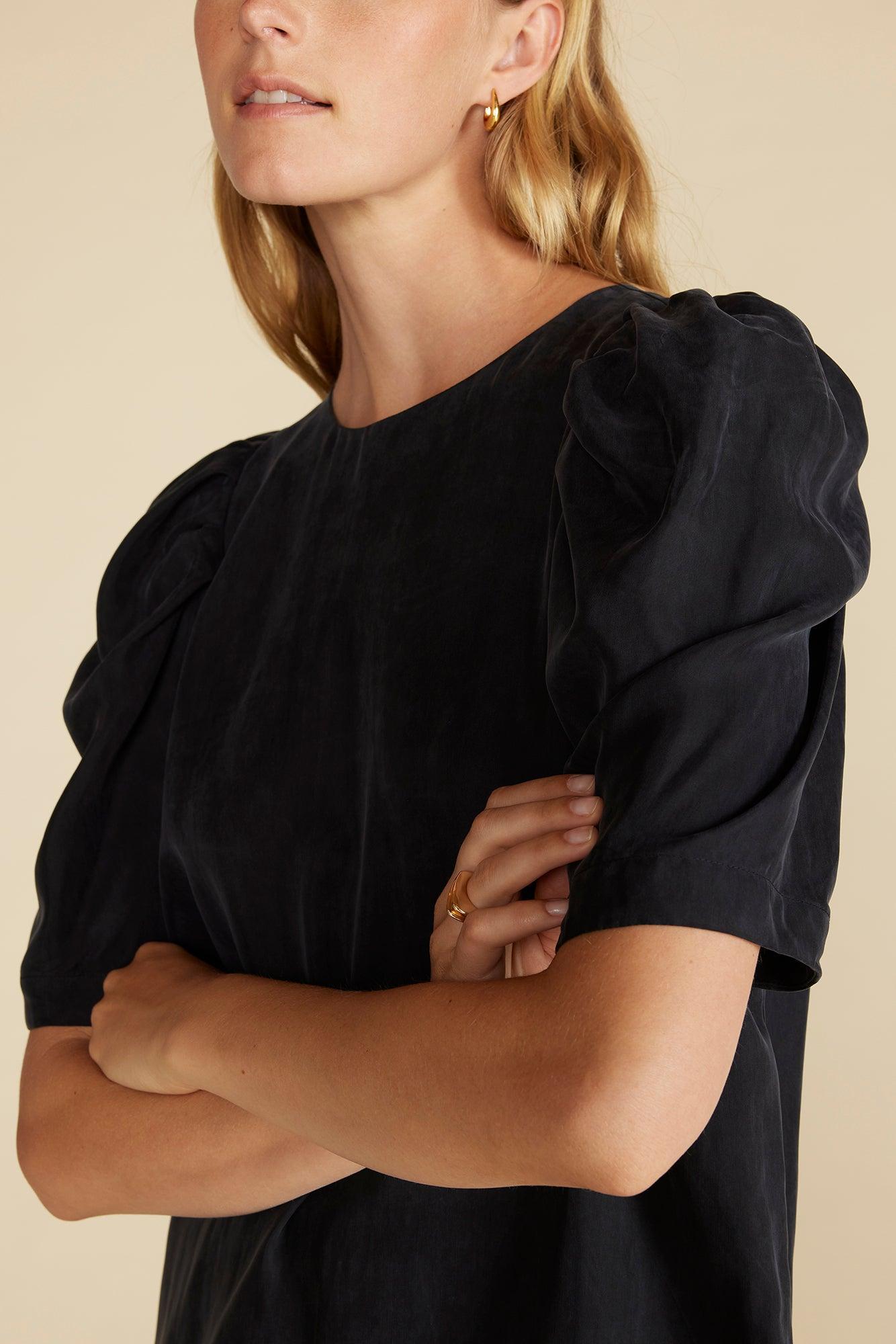 Sylvia Puff Sleeve Dress - Black Product Image