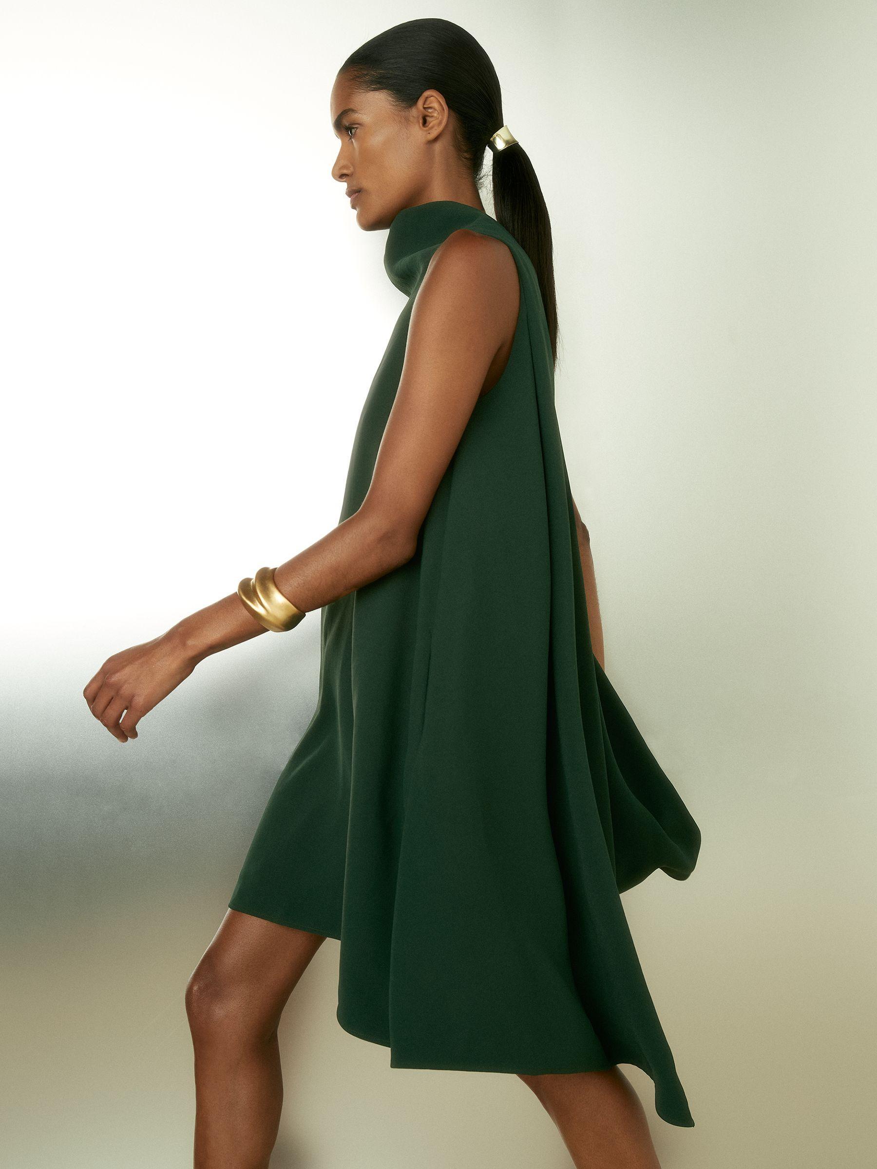 High-Neck Drape Back Mini Dress in Green Product Image