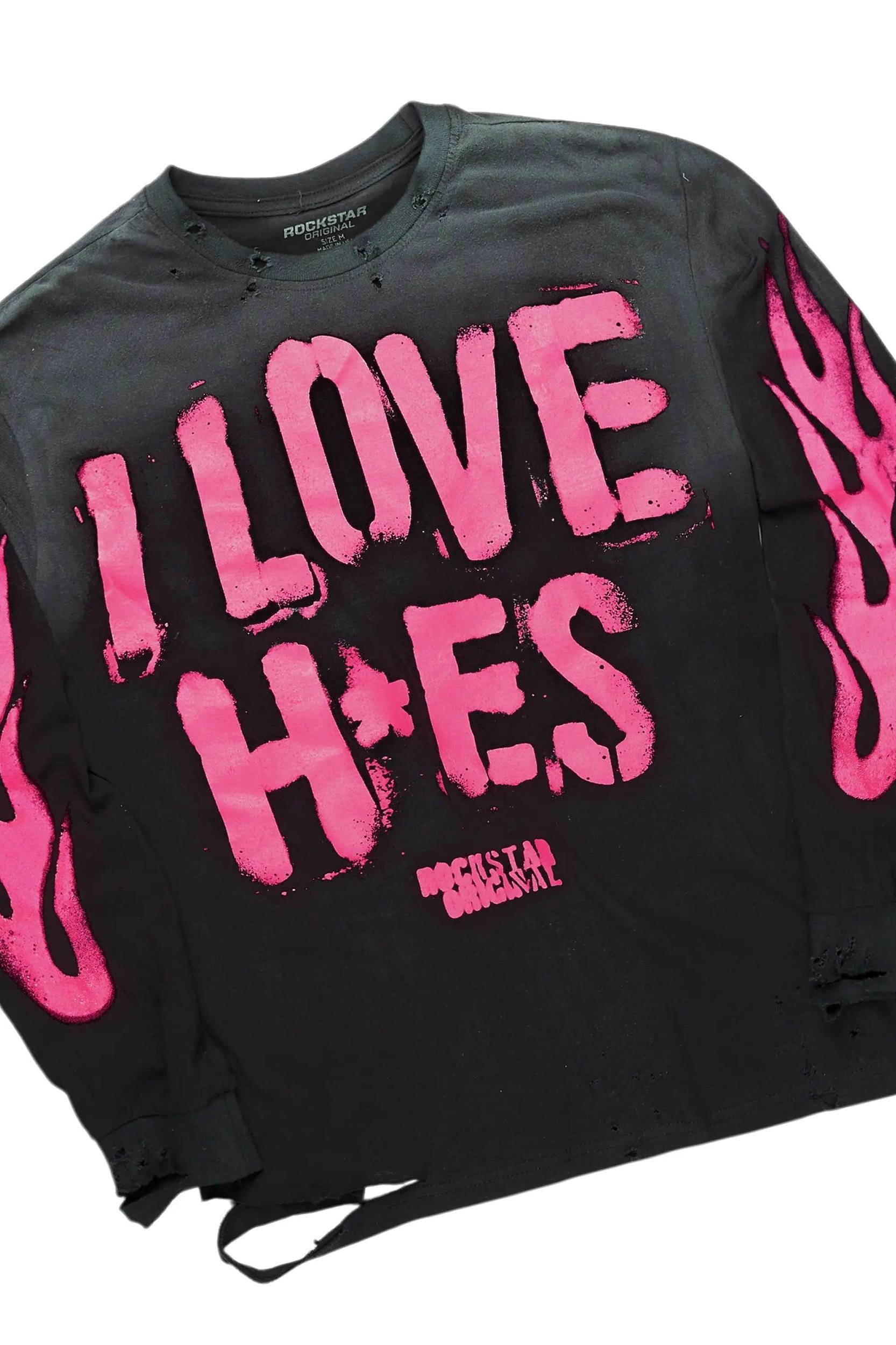 Banyan Black/Pink Long Sleeve T-Shirt/Stacked Baggy Track Pant Set Male Product Image