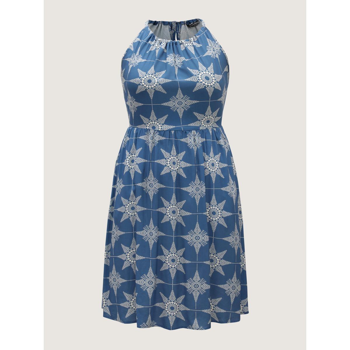 Plus Size Starry Print Sleeveless Pockets Midi Dress Mediumblue Women Round Neck Sleeveless Curvy BloomChic 30/6X Product Image