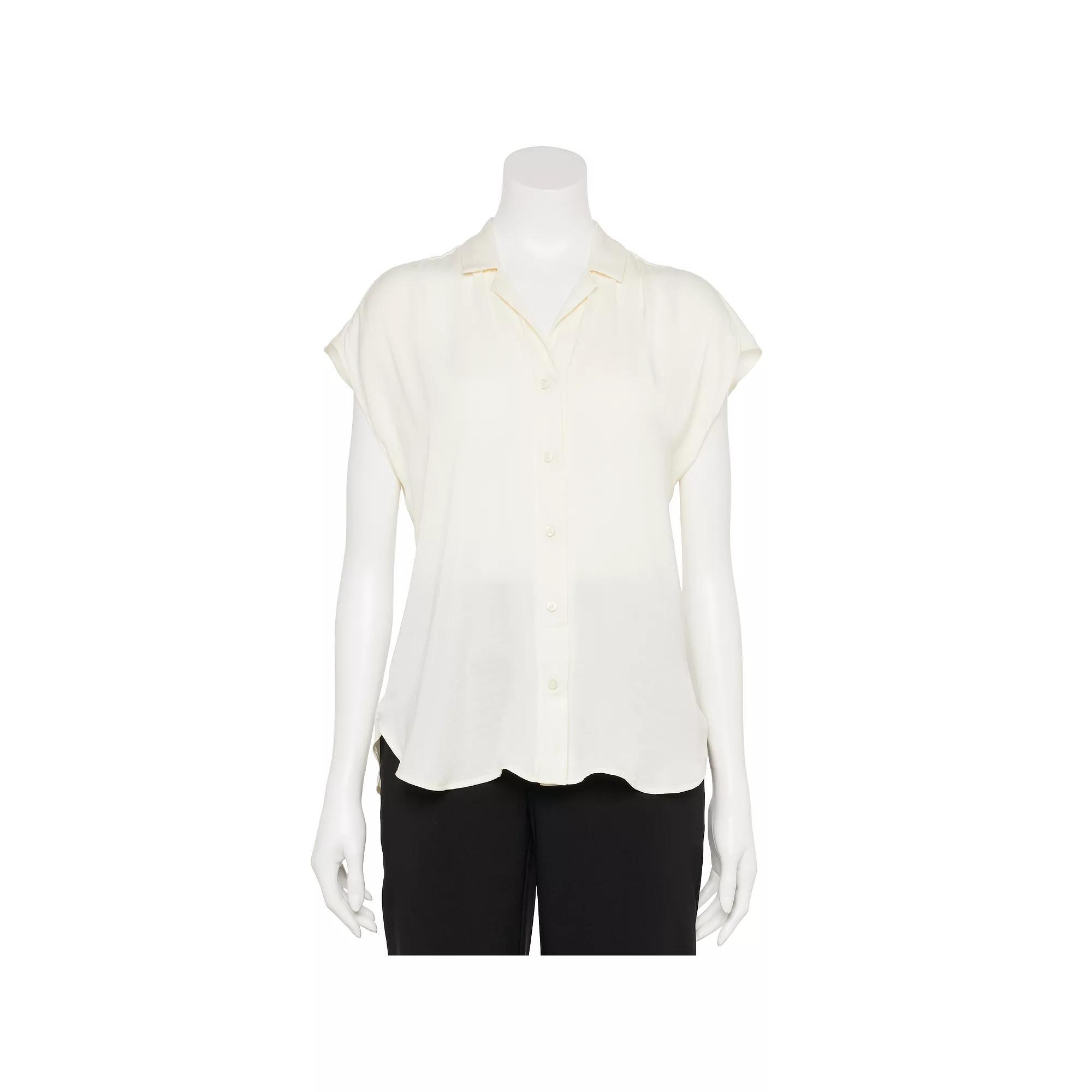 Women's Nine West Adaptive Short Sleeve Button Down Lapel Collar Shirt, Size: Small, Mineral Black Product Image
