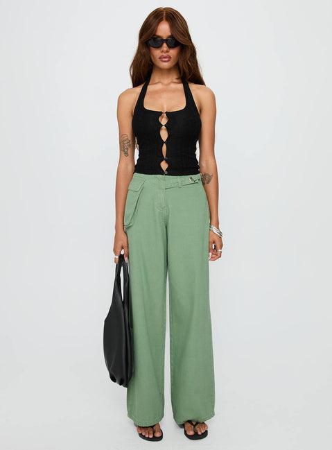 Mercadi Mid Rise Straight Leg Cargo Jeans Green Product Image