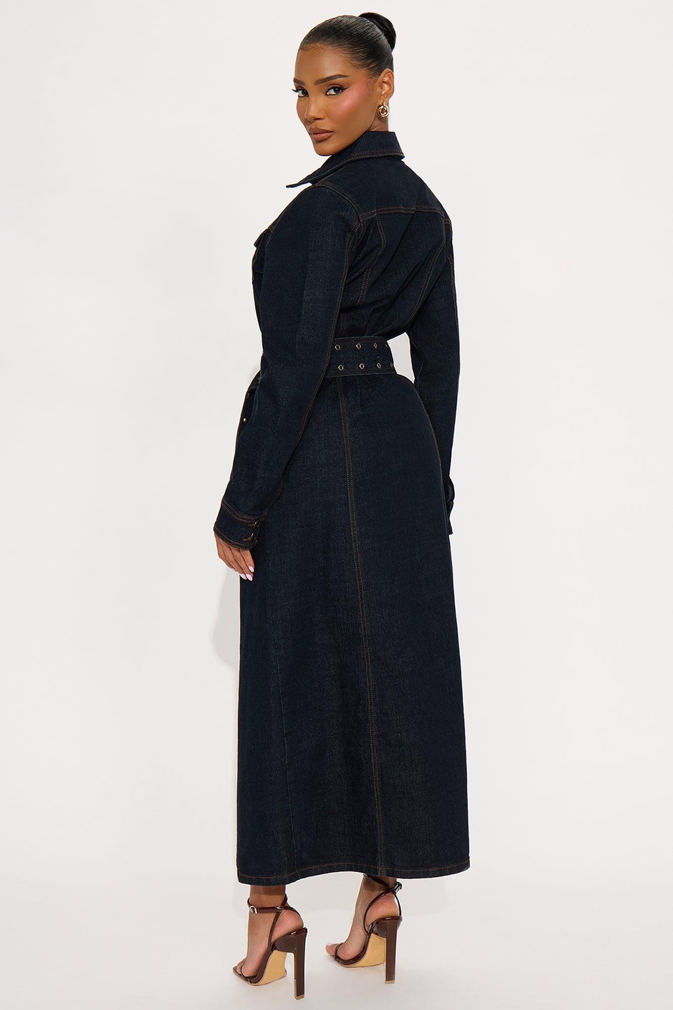 Brooke Belted Denim Trench Coat - Dark Wash Product Image