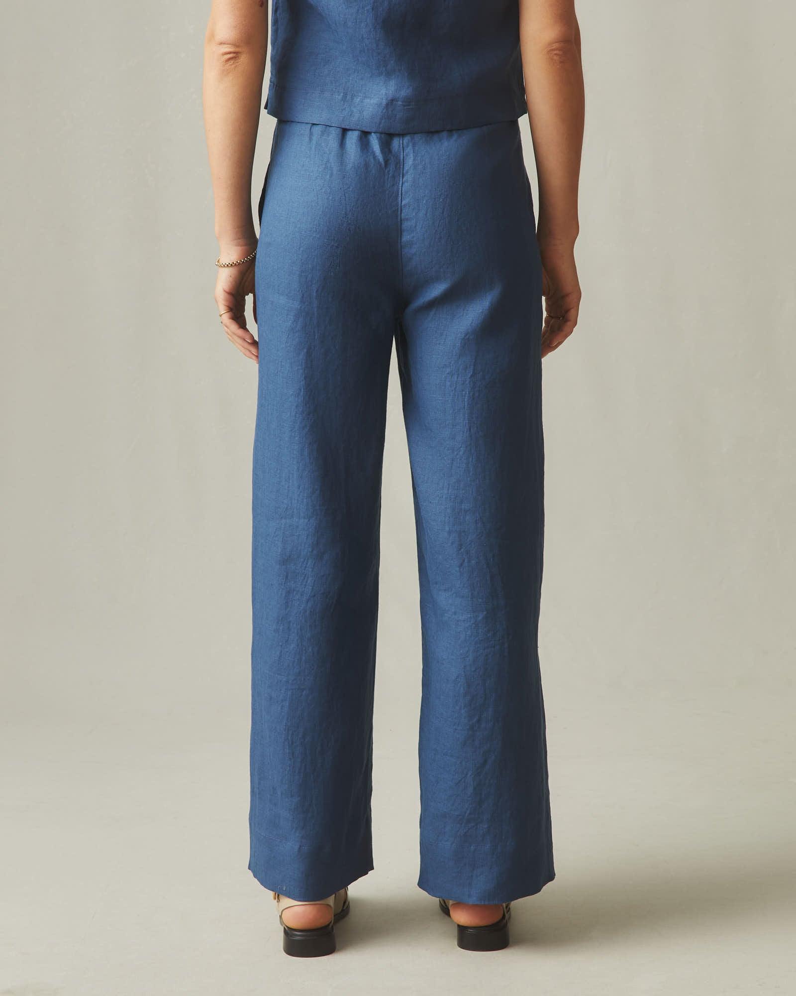 Women's Linen Wide Leg Pant - Marine Navy Product Image