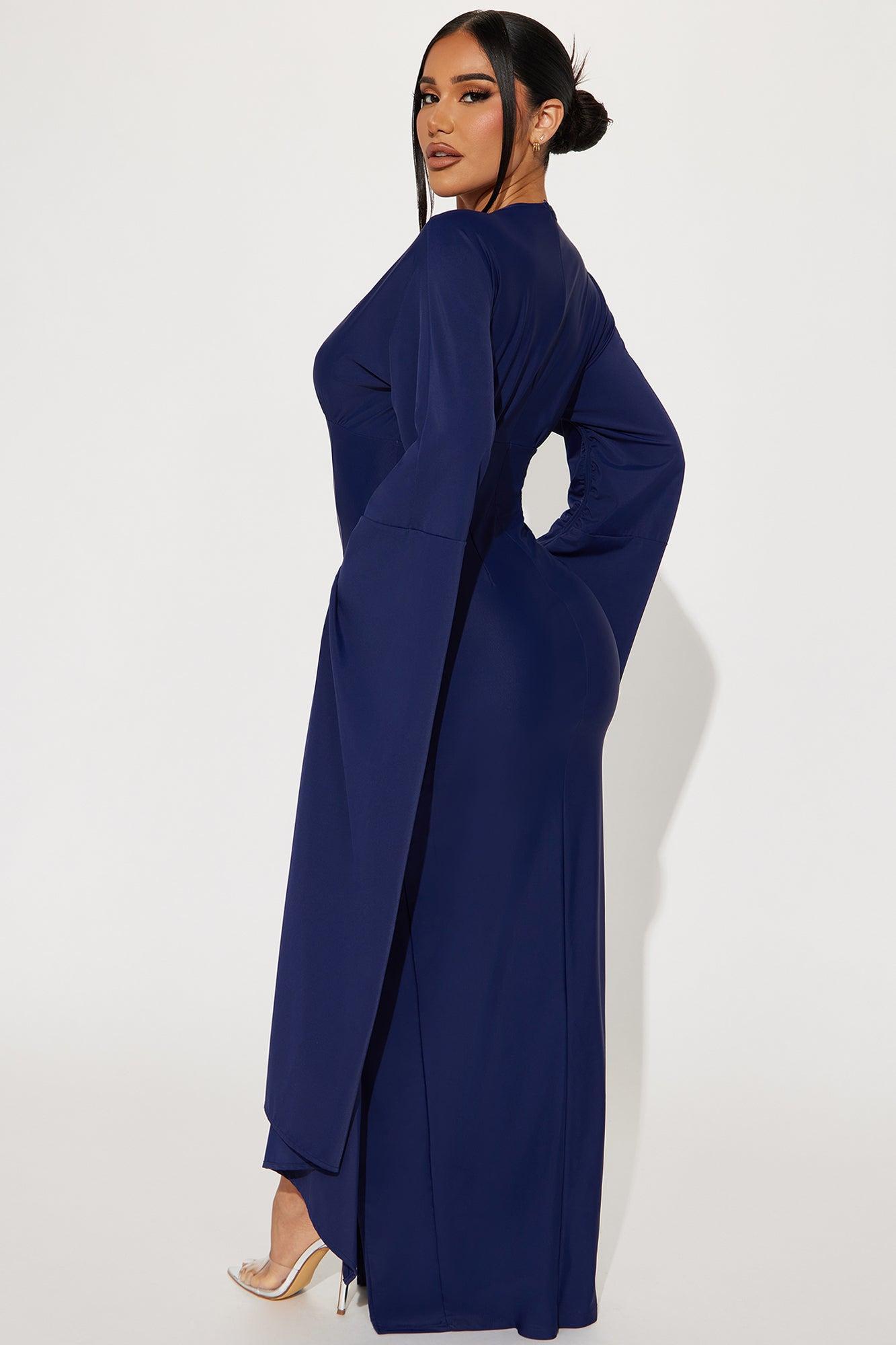 Shanghai Long Sleeve Maxi Dress - Navy Product Image