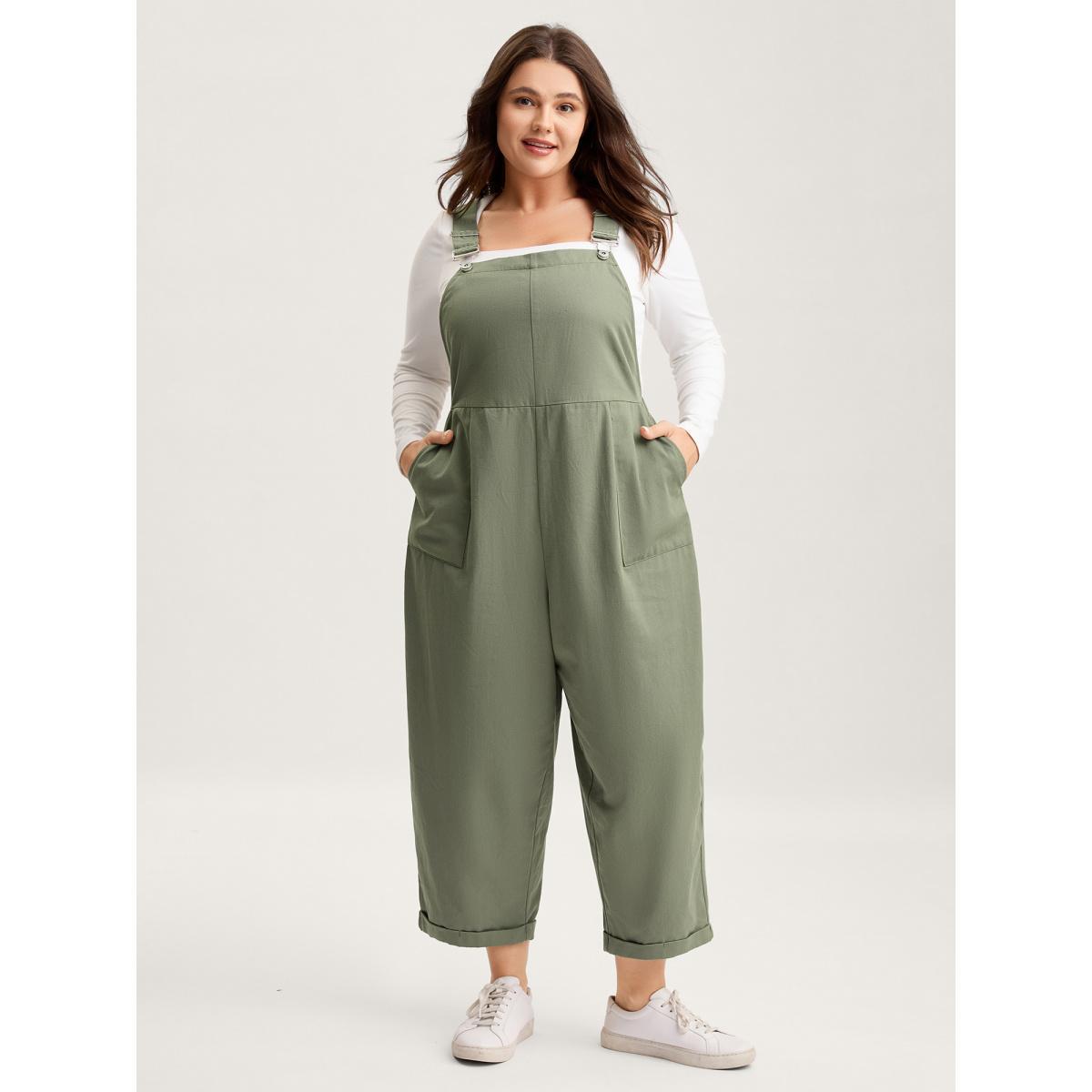 Plus Size Denimsage Pure Cotton Cuffed Hem Stretchy Waist Jumpsuit Women Sleeveless Non Everyday-Casual Loose Jumpsuits BloomChic 30/6X Product Image