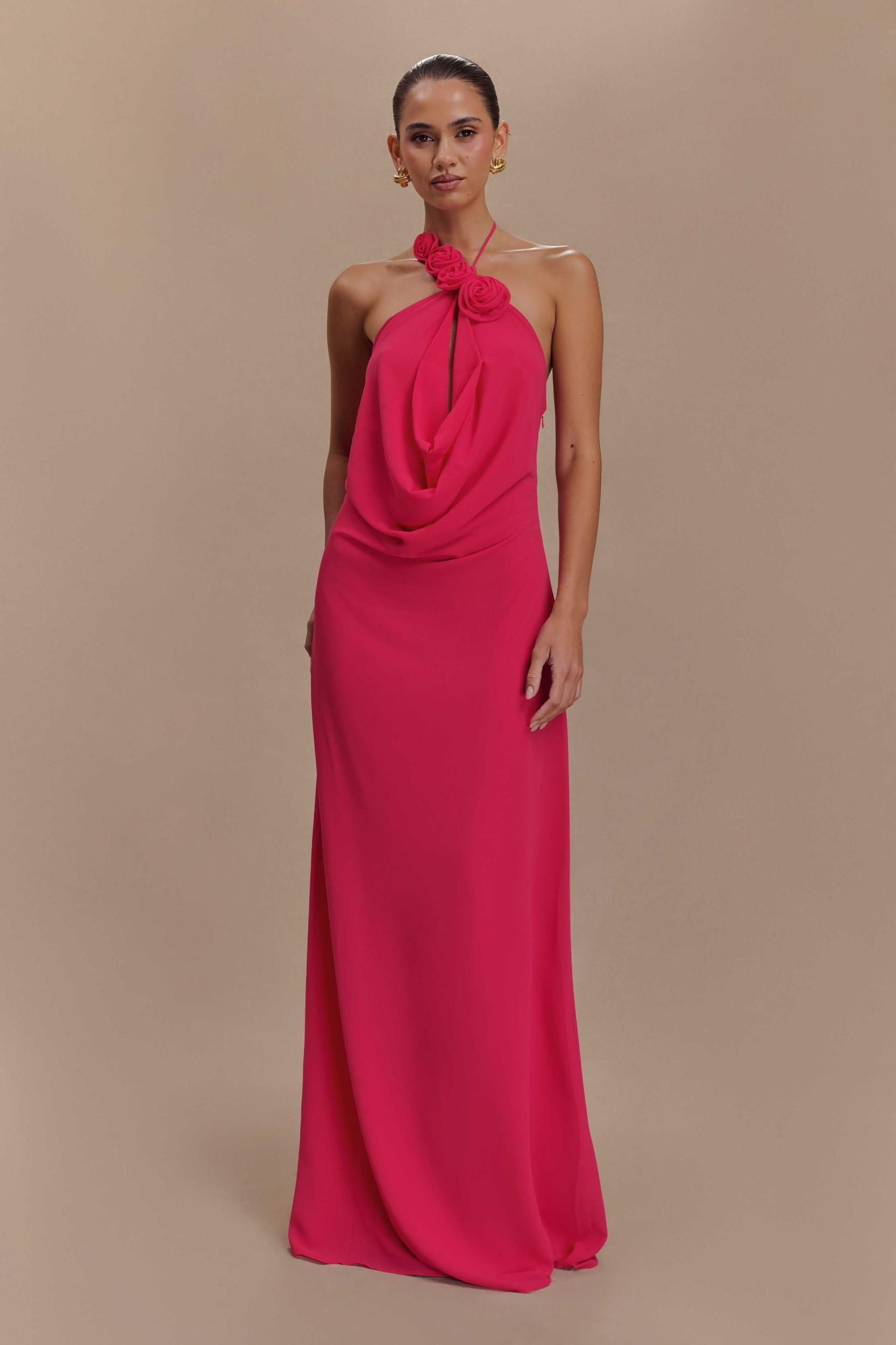 Rosalia Cowl Neck Maxi Dress - Raspberry Product Image