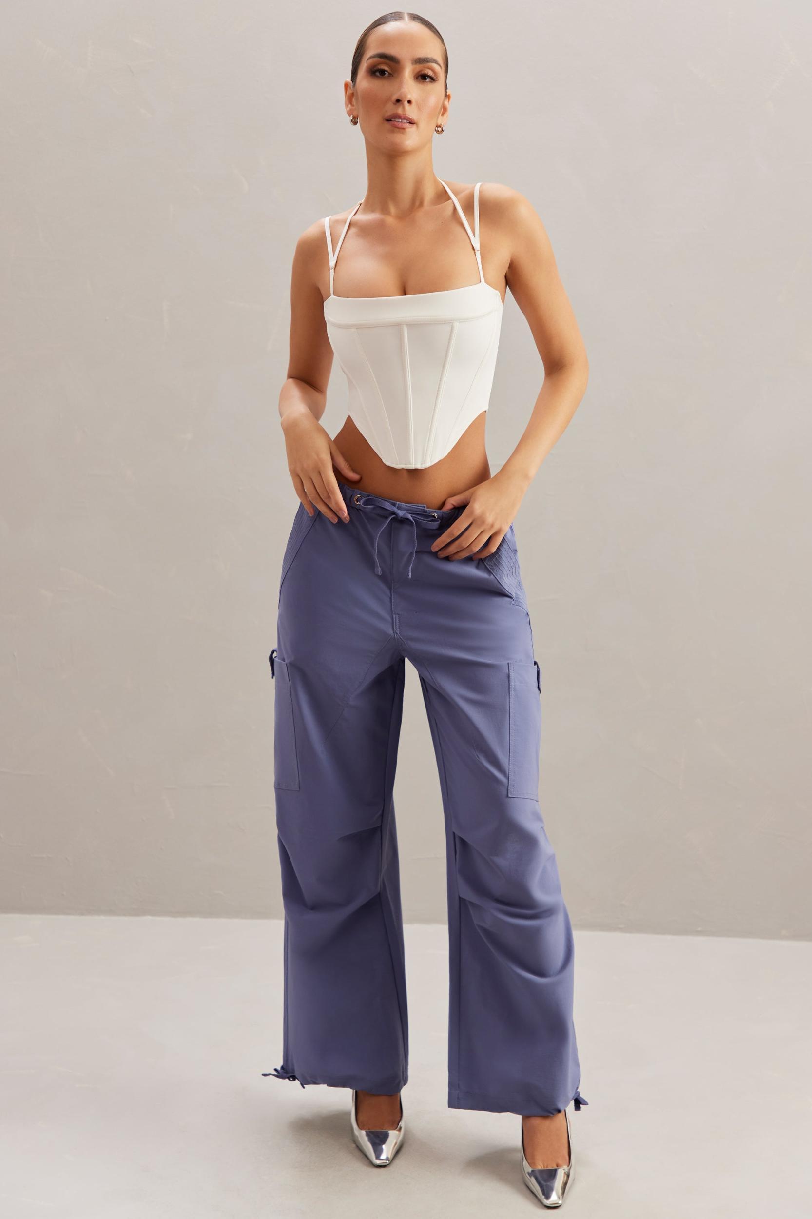 Wide Leg Cargo Trousers in Dusty Blue Product Image