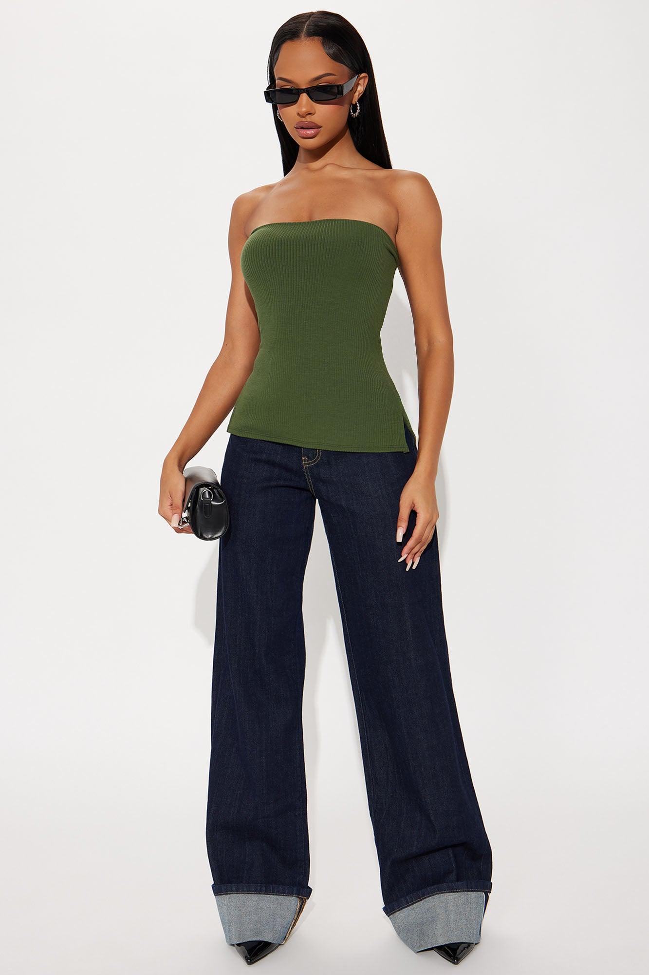 Tessa Ribbed Tube Top - Olive Product Image
