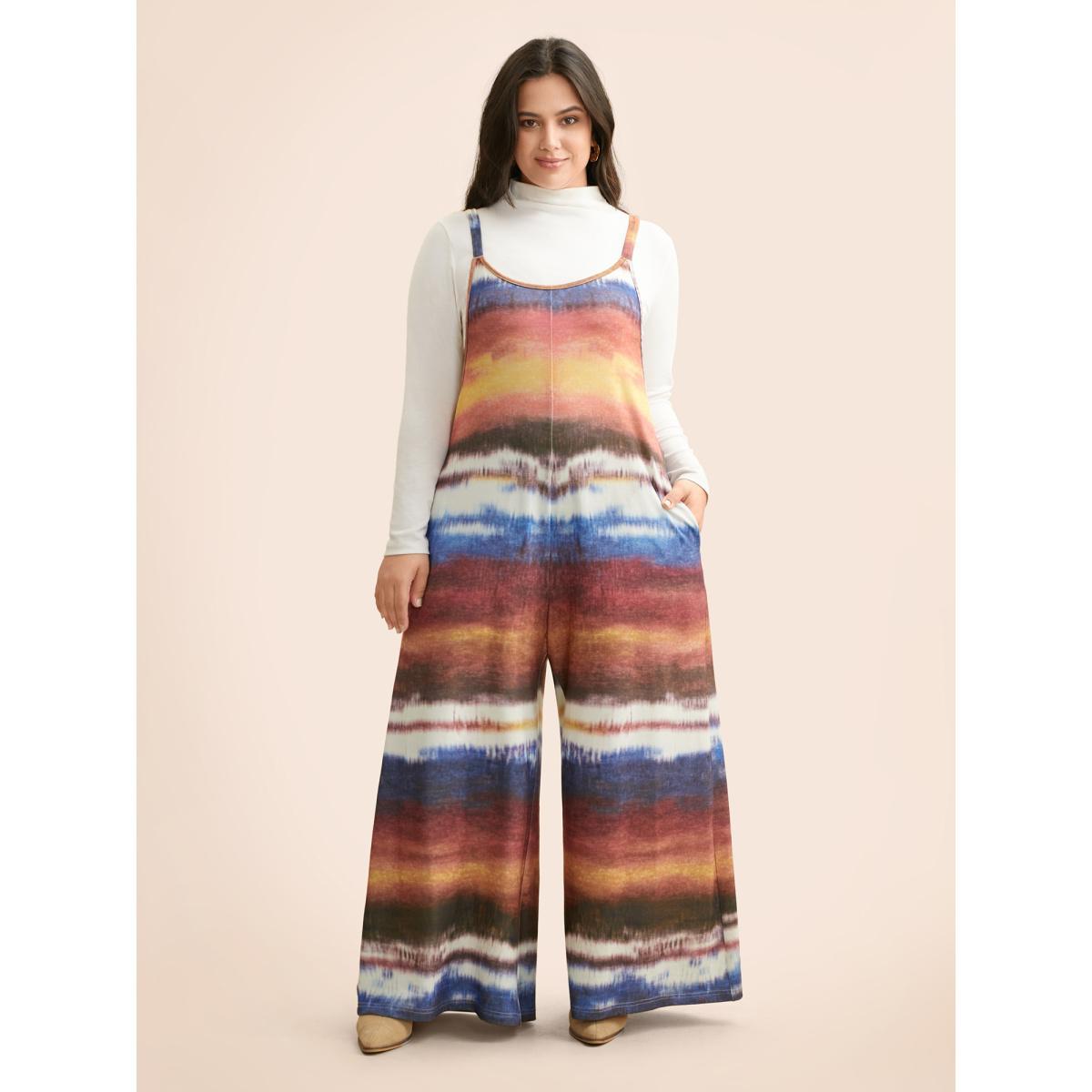 Plus Size Multicolor U Neck Gradient Dyeing Jumpsuit Women Casual Sleeveless U-neck Everyday Loose Jumpsuits BloomChic 10/M Product Image