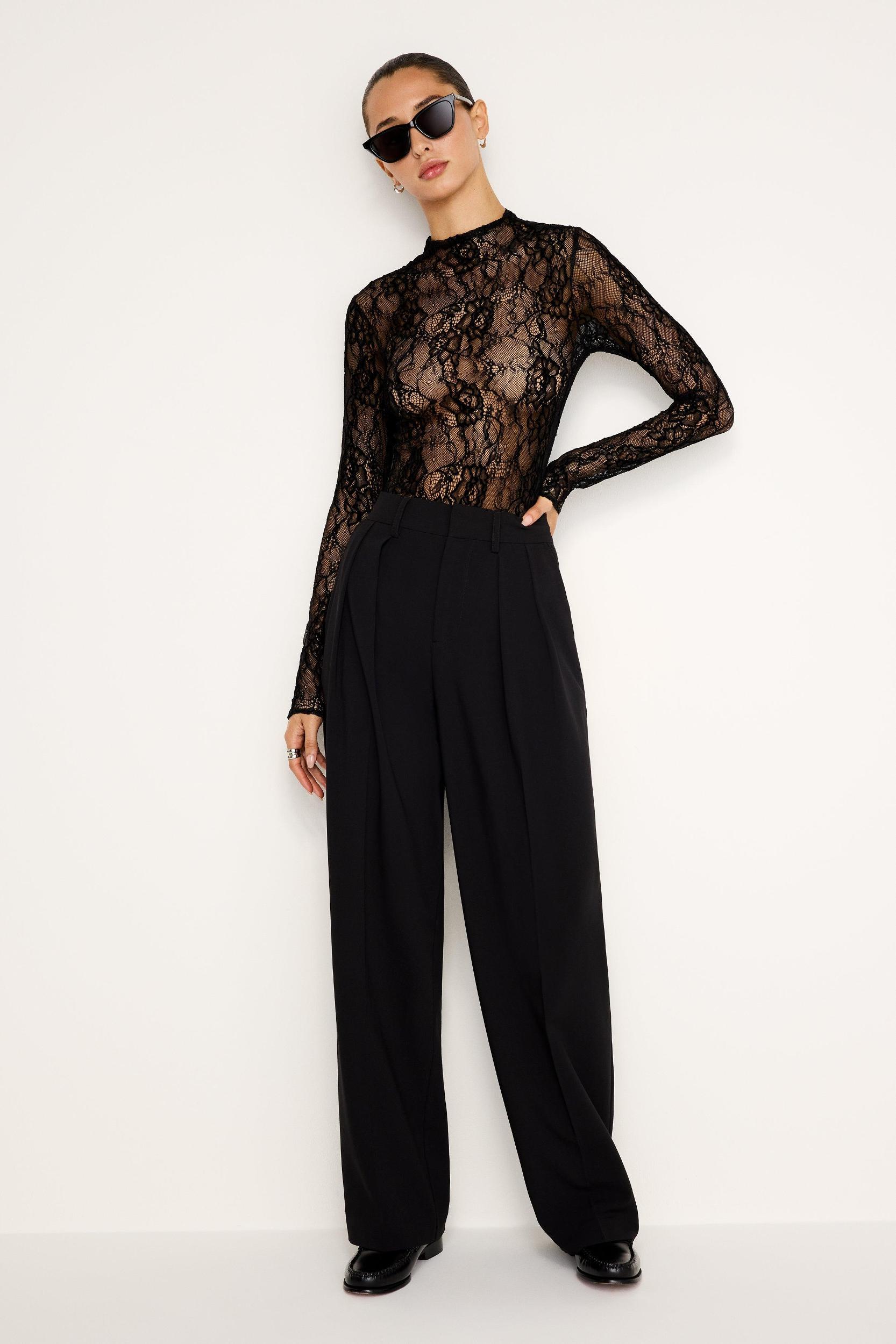 LACE MOCK NECK BODYSUIT | BLACK001 Product Image