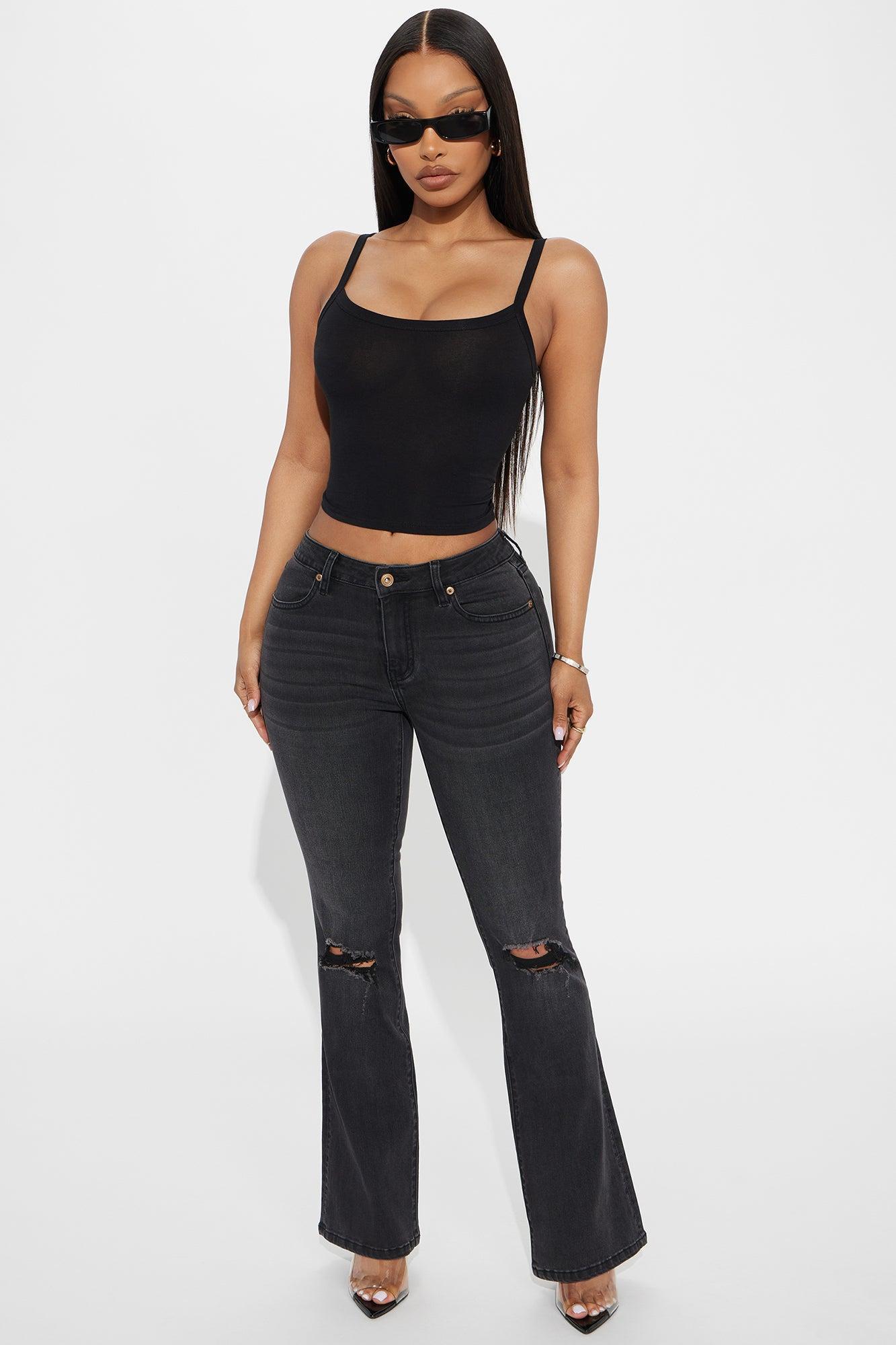 Petite Jessie Mid Rise Distressed Bootcut Jean - Black Product Image