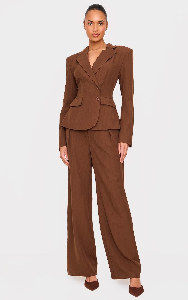 Chocolate Tailored Woven Plunge Cinched Waist Blazer Product Image