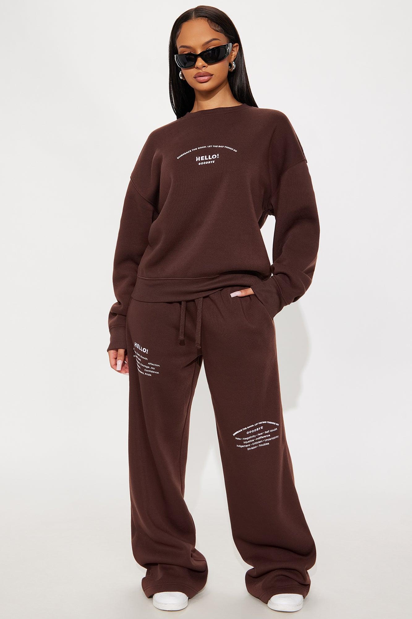 Hello Goodbye Crew Neck Sweatshirt - Brown Product Image