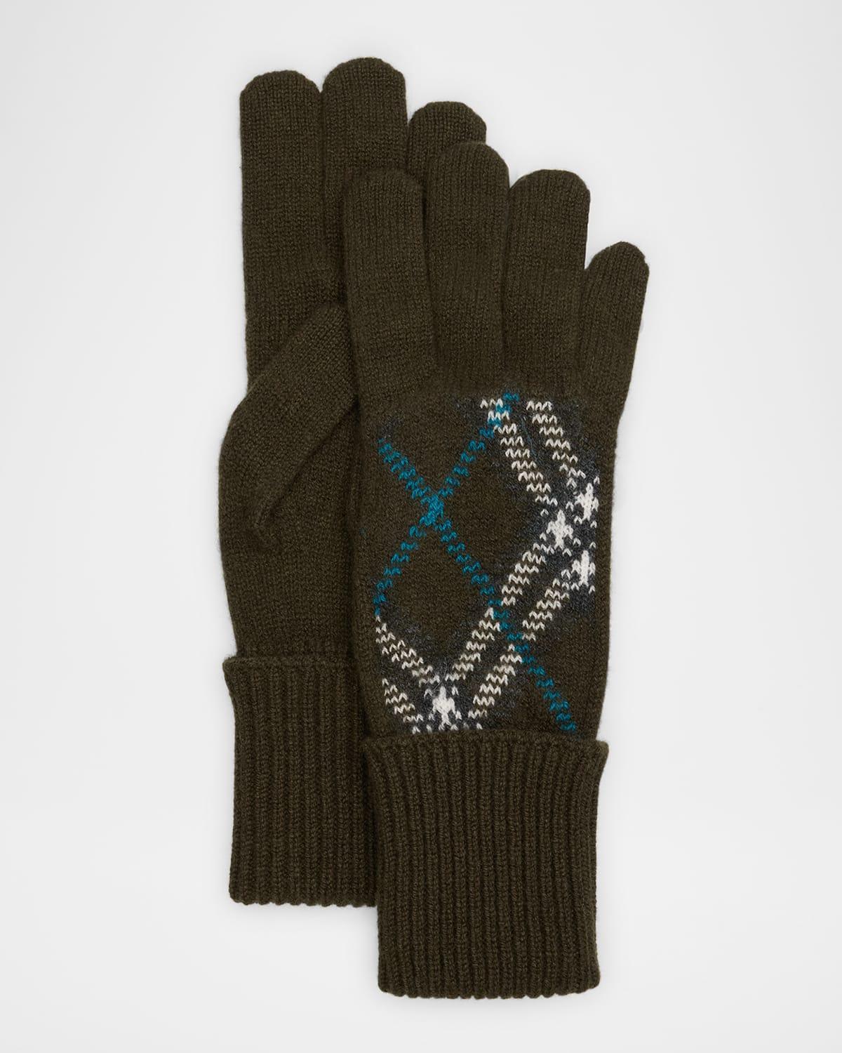 Mens Bias Check Cashmere Knit Gloves Product Image