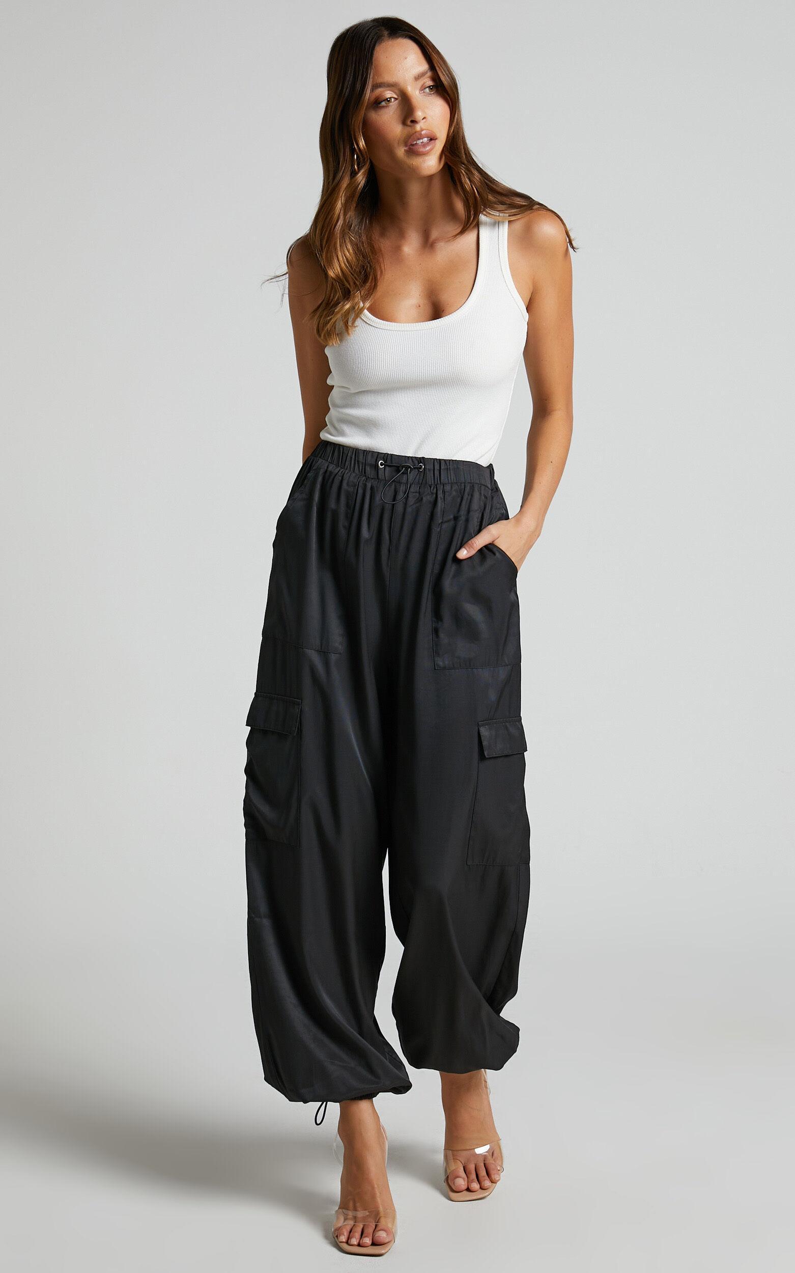 Hanabi Pants - High Waisted Cargo Parachute Pant in Black Product Image