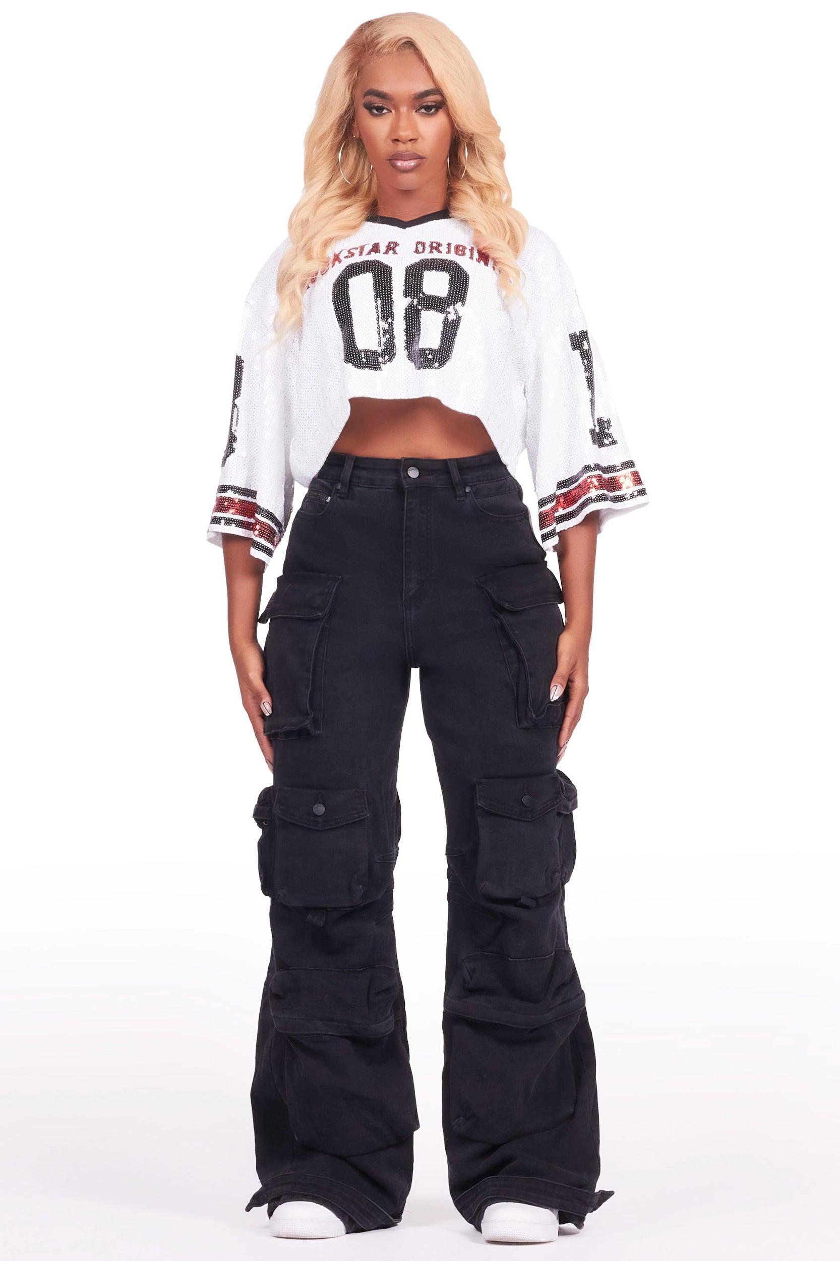 Alisha White Sequin Crop Jersey Female Product Image