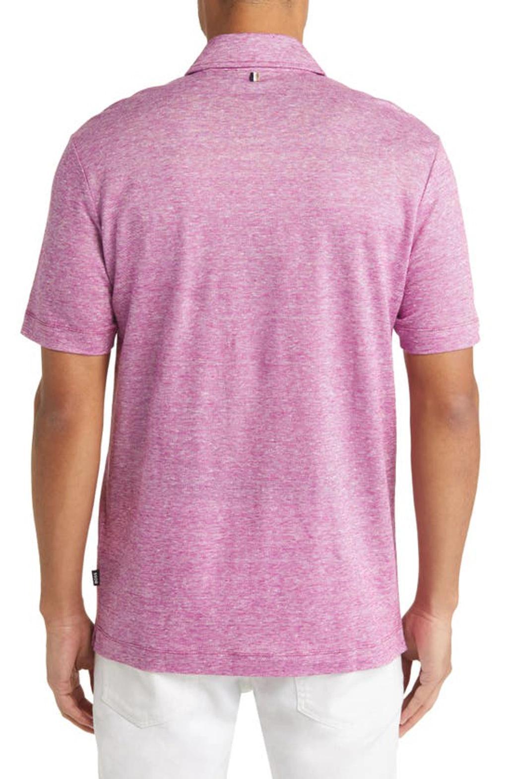 HUGO BOSS Boss Press Heathered Linen Piqué Polo In Dark Pink Product Image