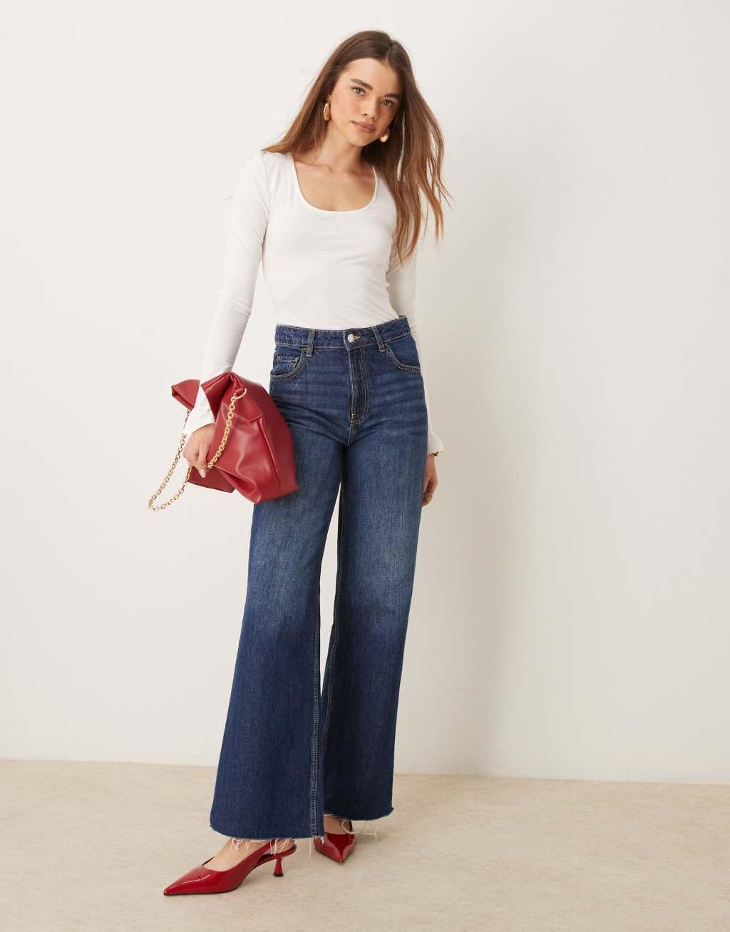 Gina Tricot Soft Touch long sleeve top with scoop neck and split cuffs in off white Product Image