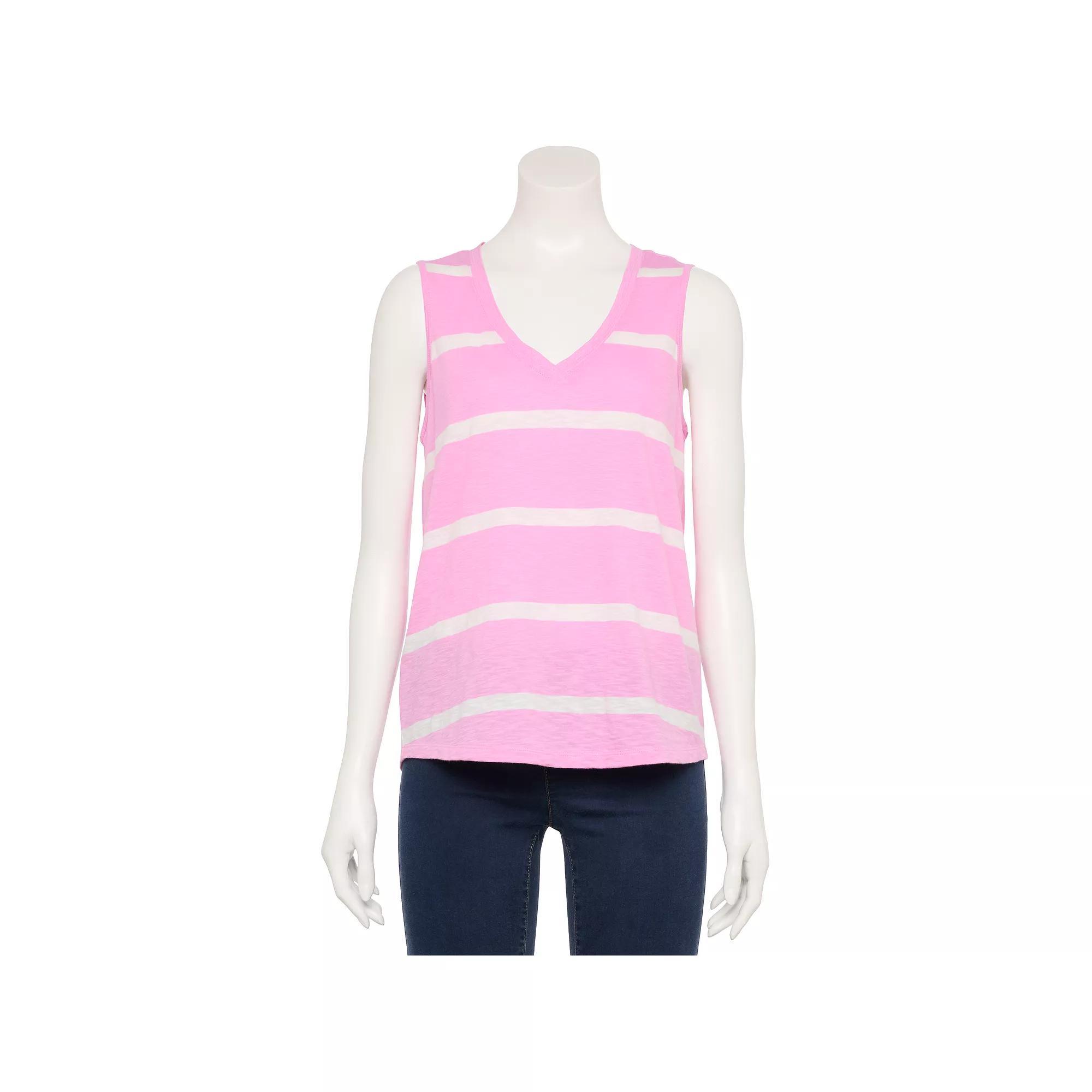 Women's Sonoma Goods For Life® Elevated V-Neck Tank Top, Size: XXL, Bright Pink Stripe Product Image