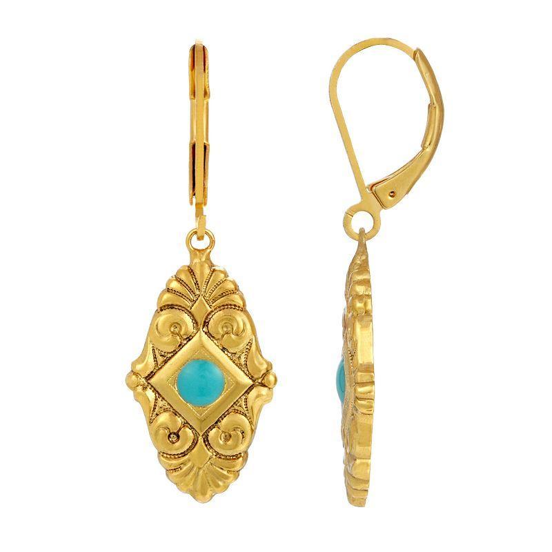 1928 Gold Tone Round Engraved Drop Earrings, Womens Product Image