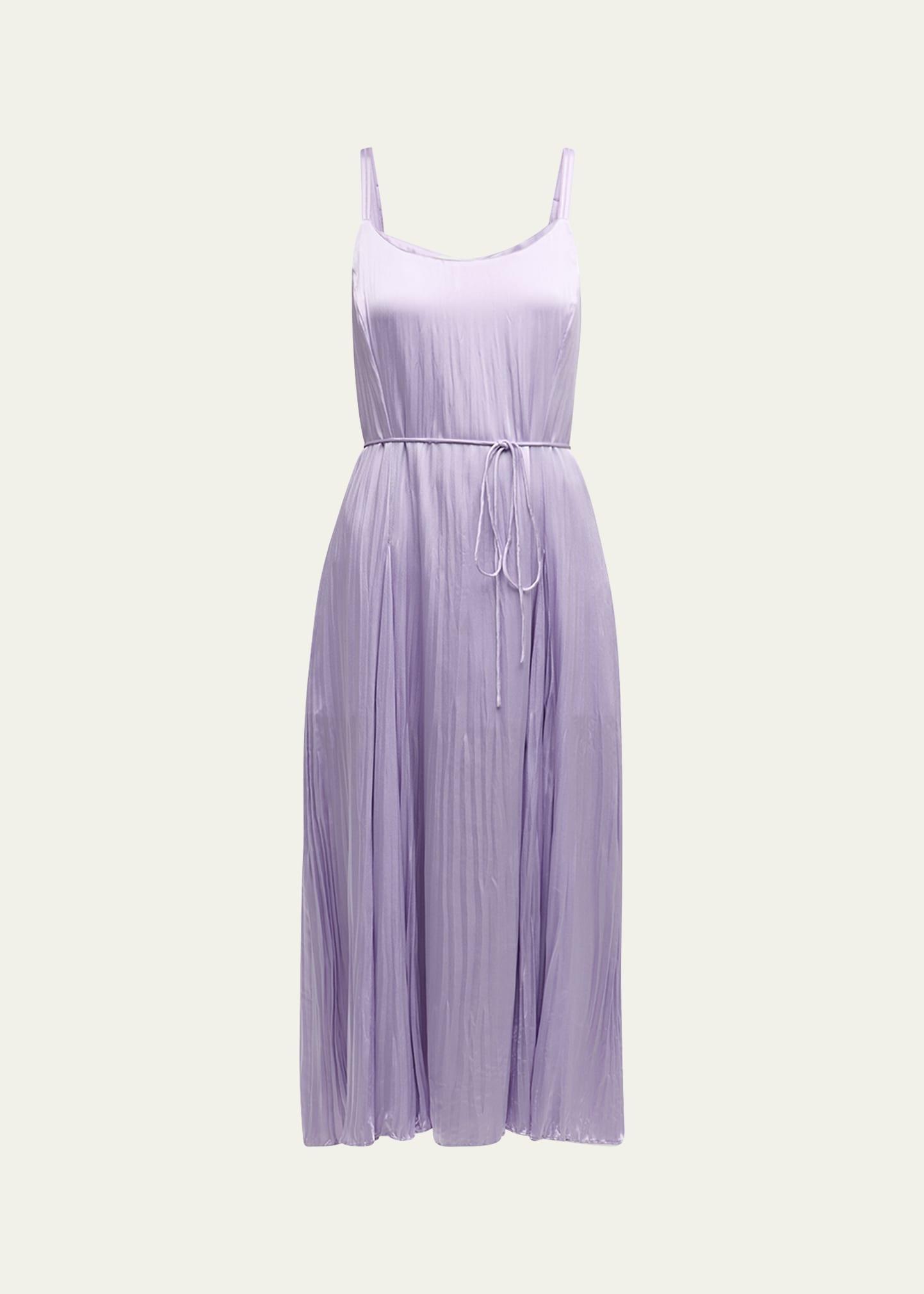 Womens Crushed Satin Pleated Tie-Waist Slip Midi-dress Product Image