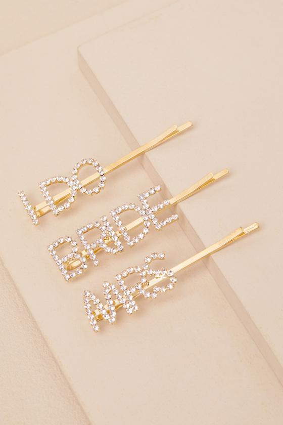 Chara Gold Rhinestone Bridal Three-Piece Hair Pin Set Product Image