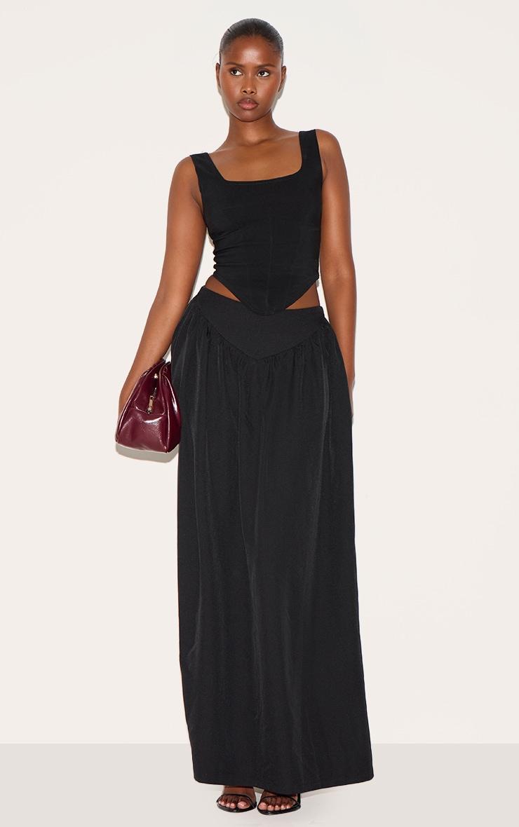 Black Dipped Waist Structured A Line Maxi Skirt Product Image