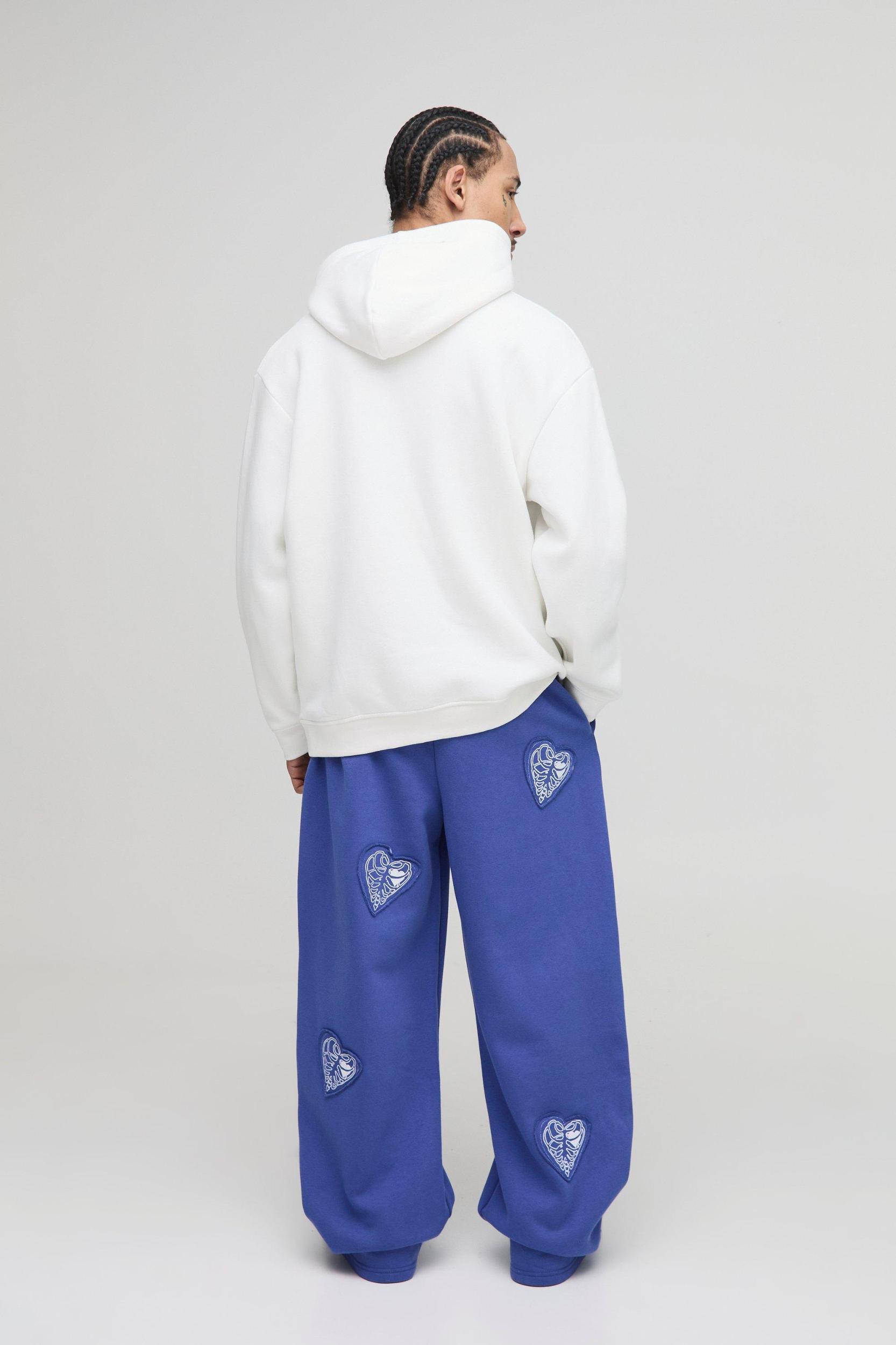 Extreme Wide Leg Hearts Applique Jogger | boohooMAN USA Product Image