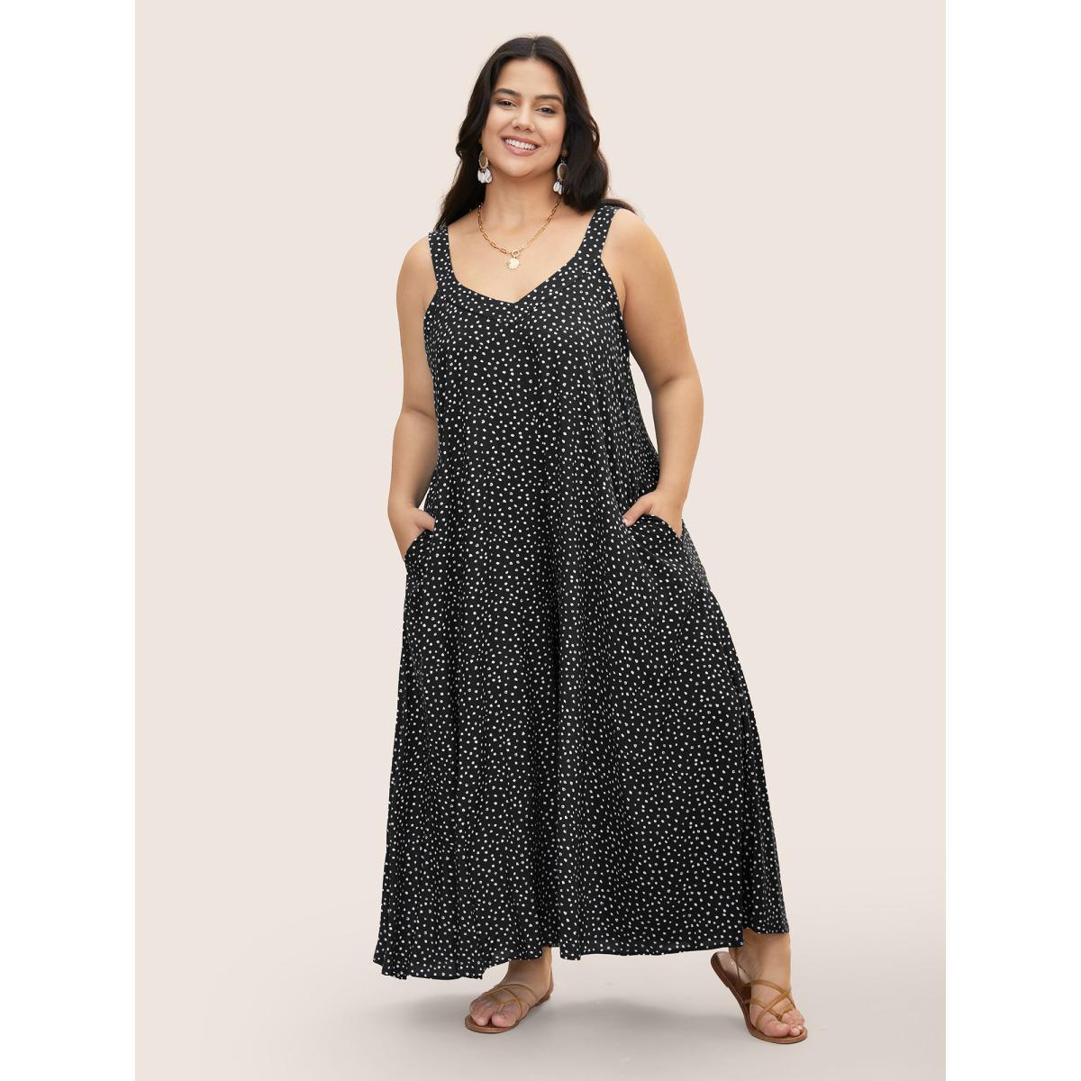 Plus Size Black Polka Dot U Neck Wide Leg Jumpsuit Women Resort Sleeveless U-neck Vacation Loose Jumpsuits BloomChic 14-16/1X Product Image