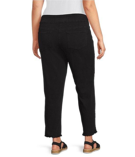 Multiples Plus Size Solid Garment Dyed Straight Leg Fringe Hem Pull-On Ankle Pants Product Image