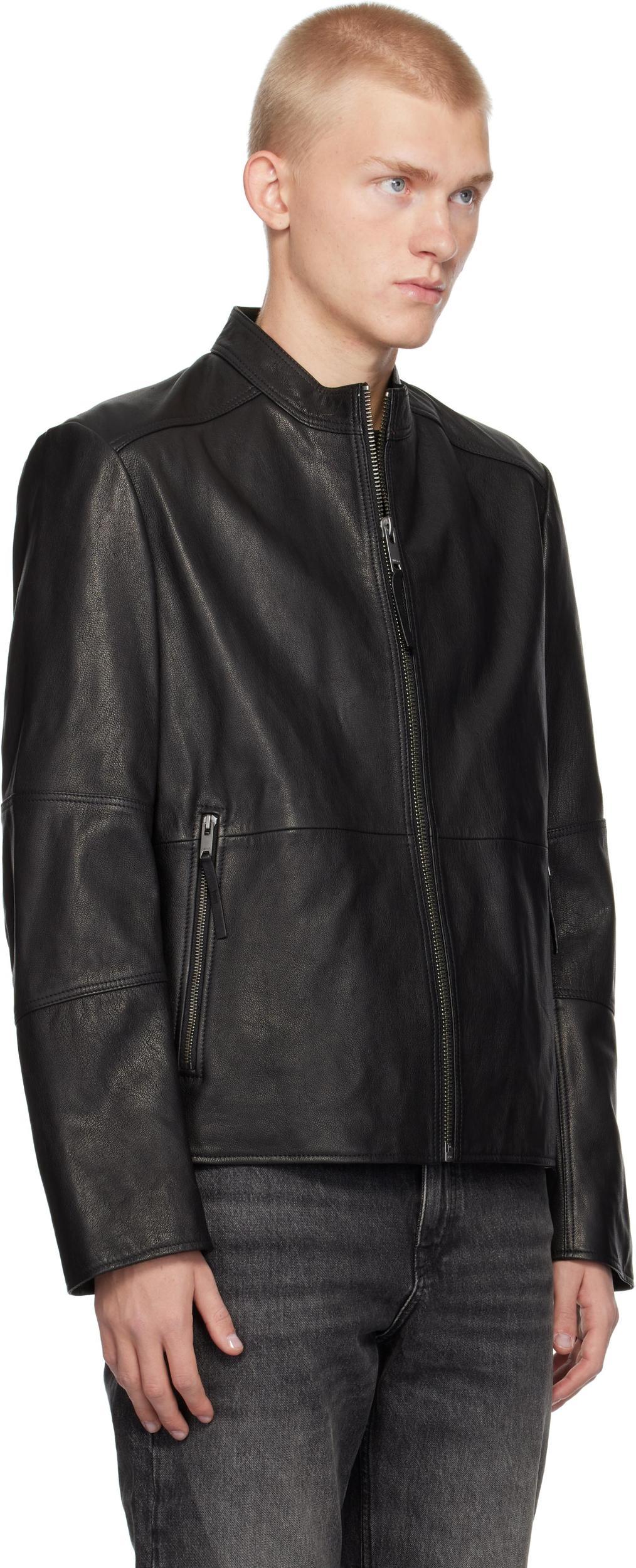 HUGO BOSS Lokis Slim Fit Leather Jacket In 001 - Black Product Image