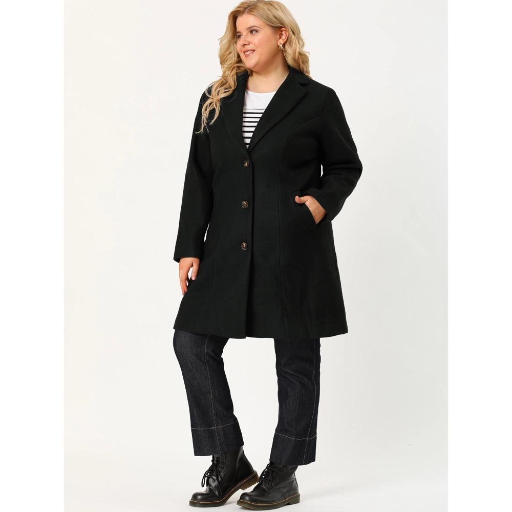 Agnes Orinda Women's Plus Size Winter Notched Lapel Single Breasted with Pockets Pea Coats Product Image
